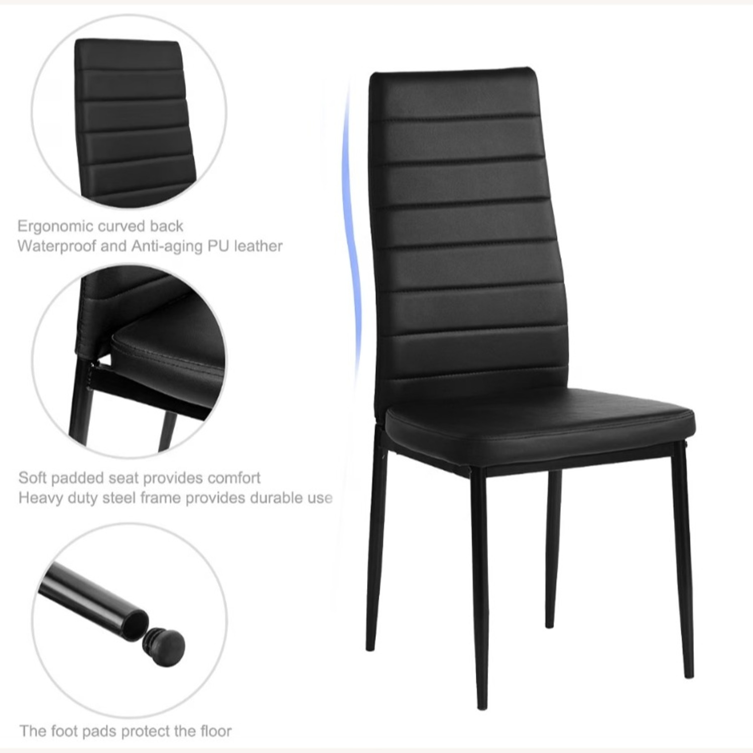 Amazon Modern Dining Chair Black Leather Alloy Steel - image-5