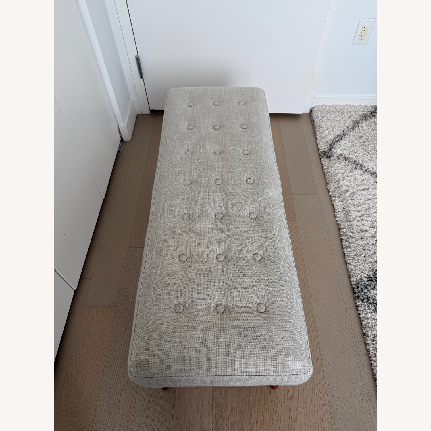 West Elm Mid-Century Light Gray Fabric Bench - image-2
