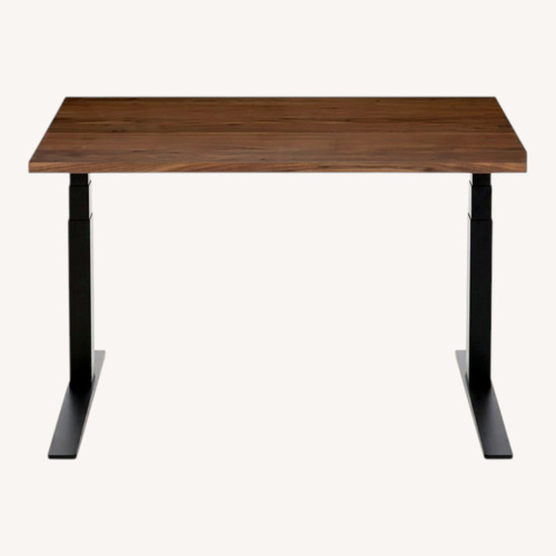 Used Flexispot Dark Brown Wood Sit Stand Electic Desk for sale on AptDeco