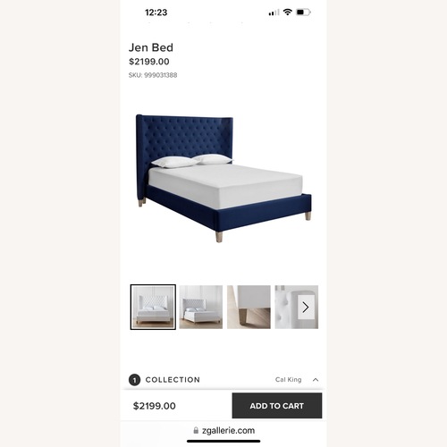 Used Jen Velvet Blue King Bed  for sale on AptDeco