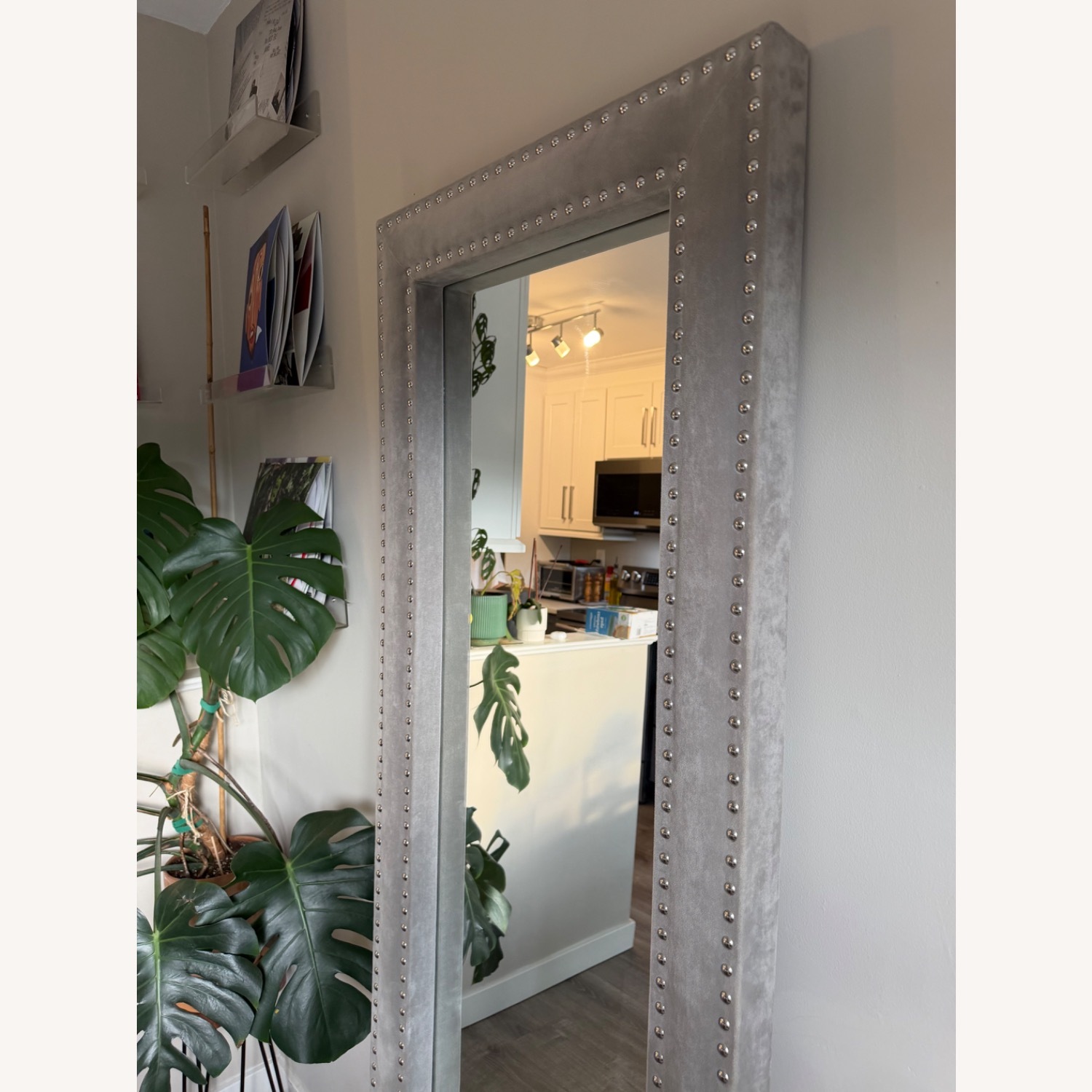 West Elm Light Gray Velvet Floor Mirror - image-3