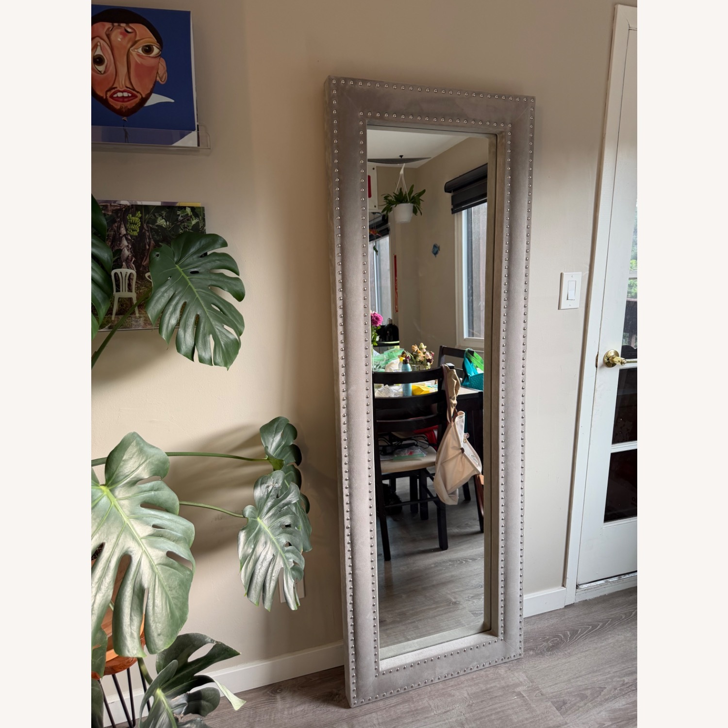 West Elm Light Gray Velvet Floor Mirror - image-2