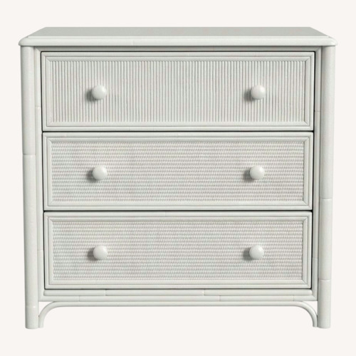 Used Pottery Barn Henry Link White Wicker Chest Coastal Boho Style for sale on AptDeco