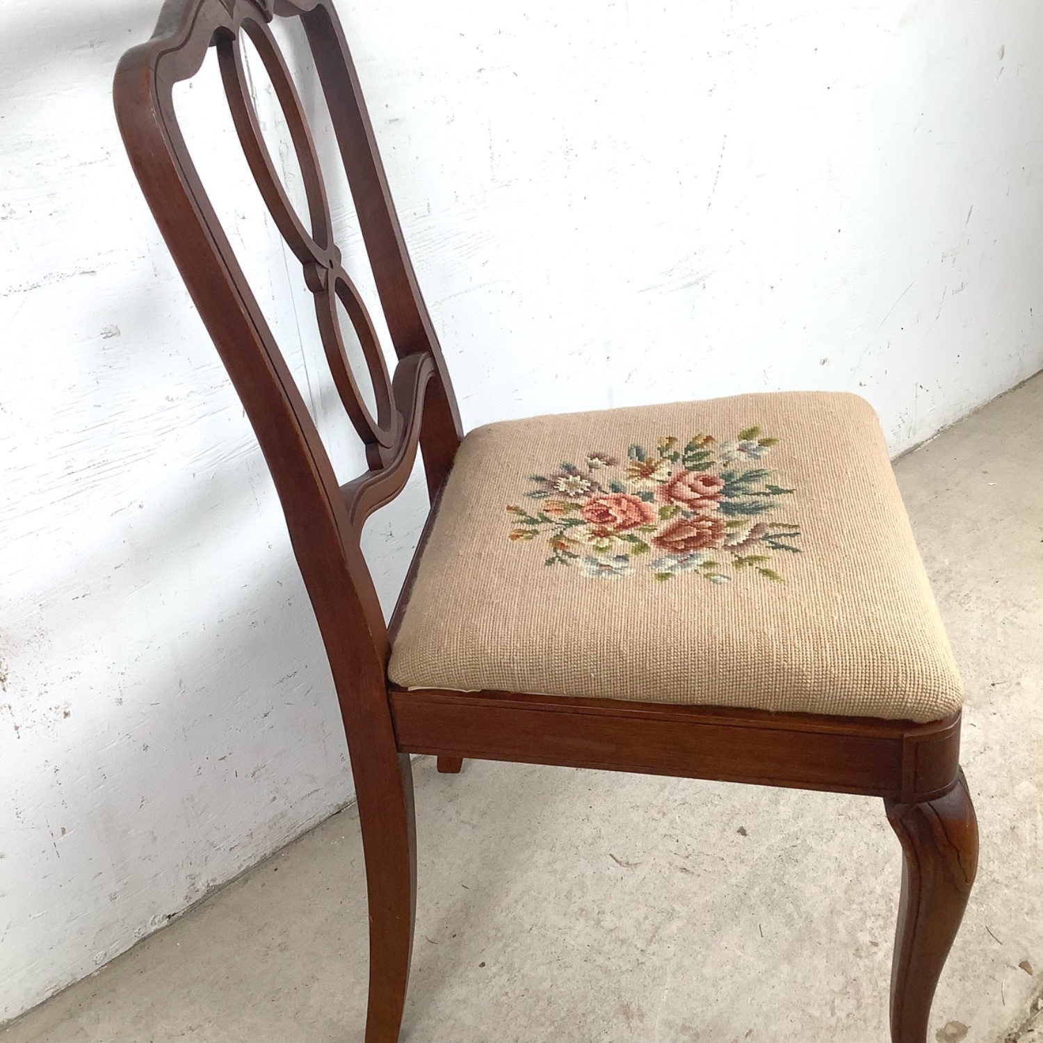 Vintage Queen Anne Style Cherry Accent Chair - image-12