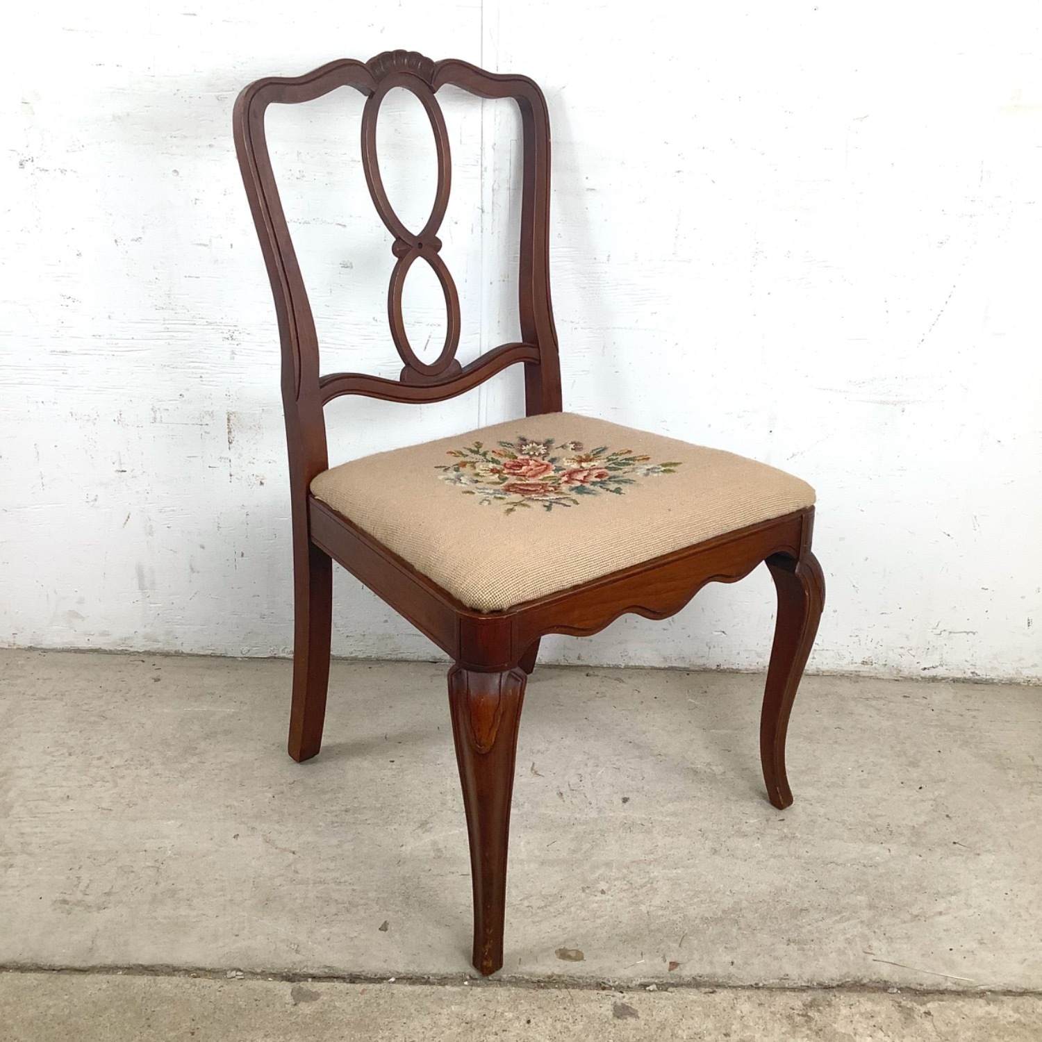 Vintage Queen Anne Style Cherry Accent Chair - image-5