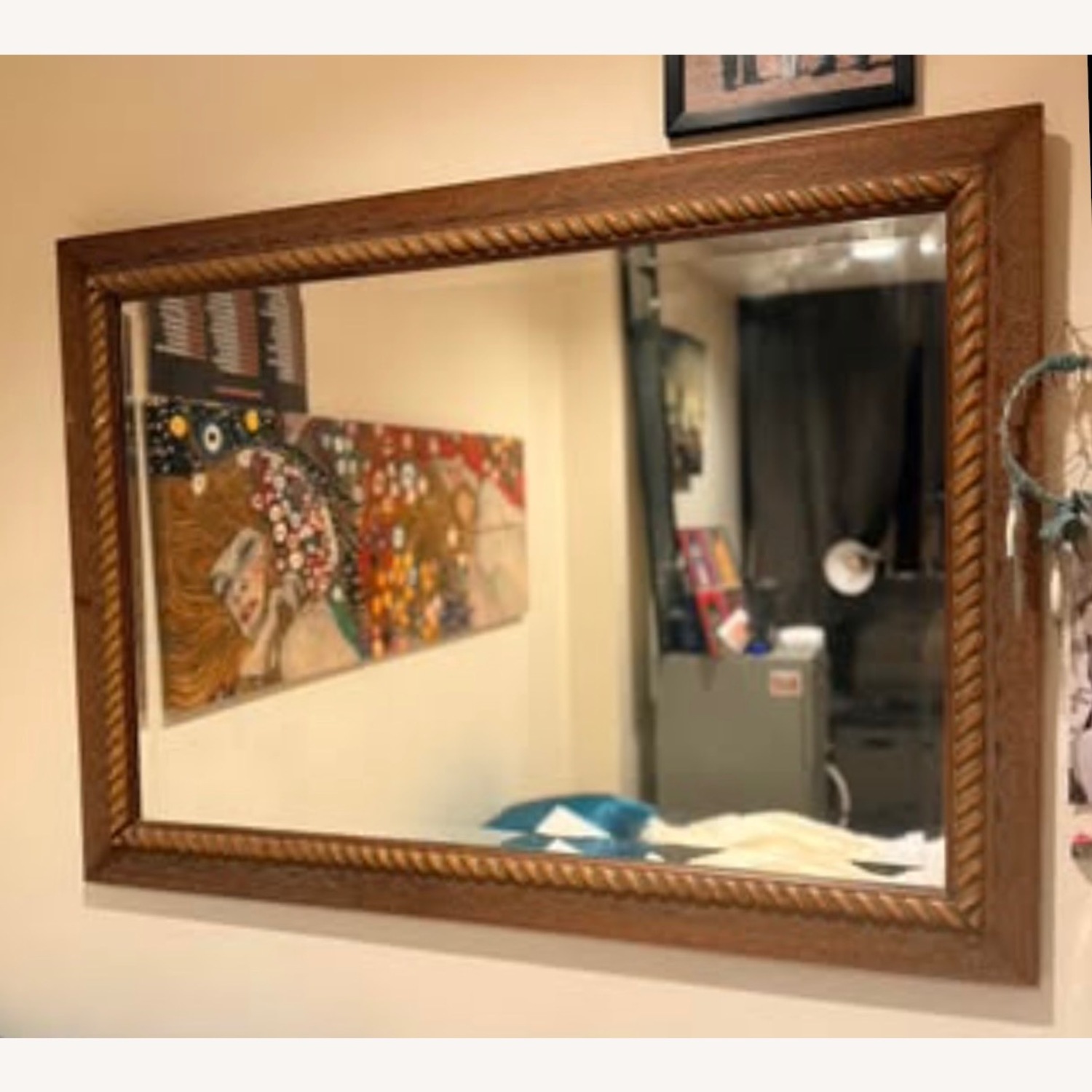 Antique Large Ornate Wood Framed Wall Mirror - image-4