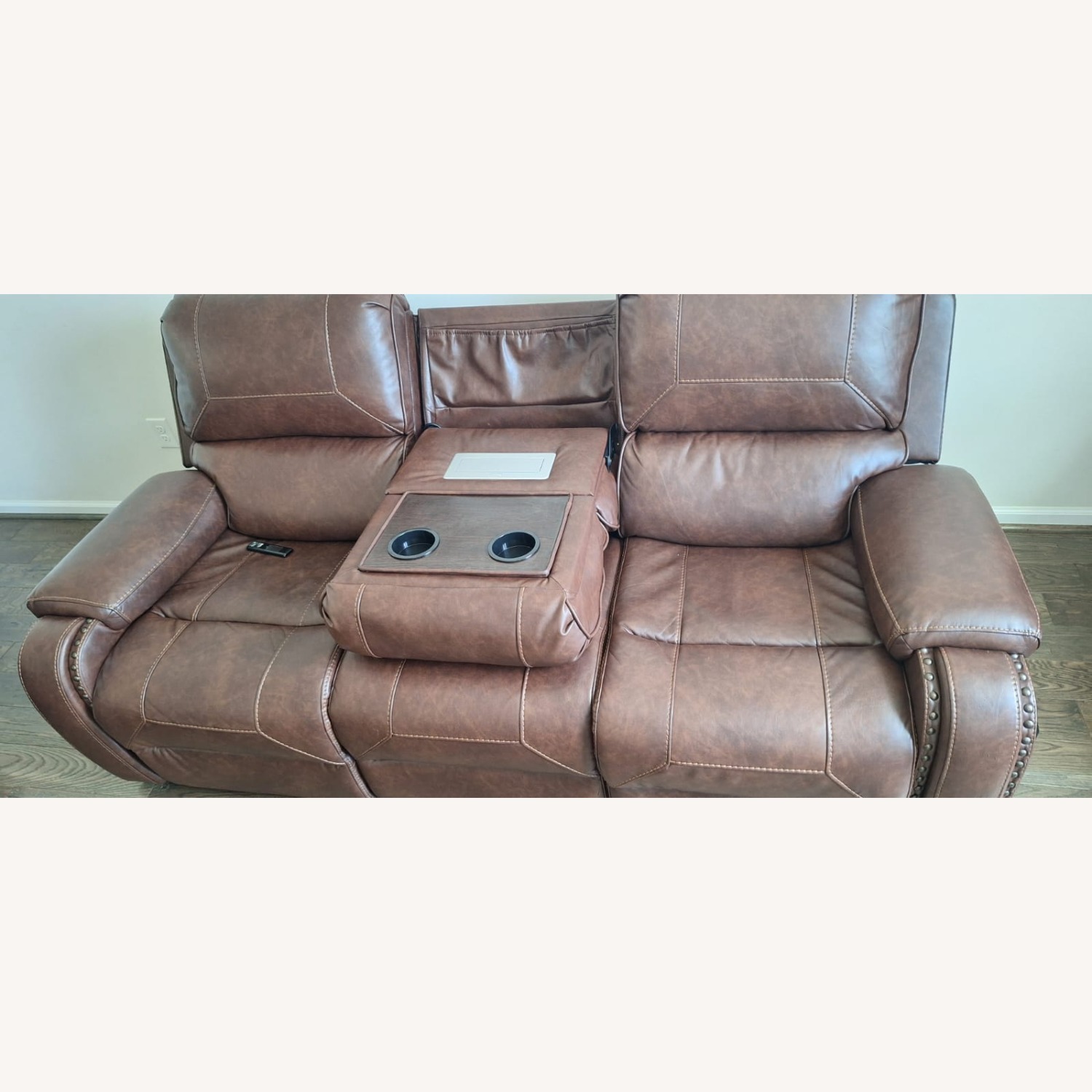 Dark Brown Leather 3+ Seater Sofa - image-5