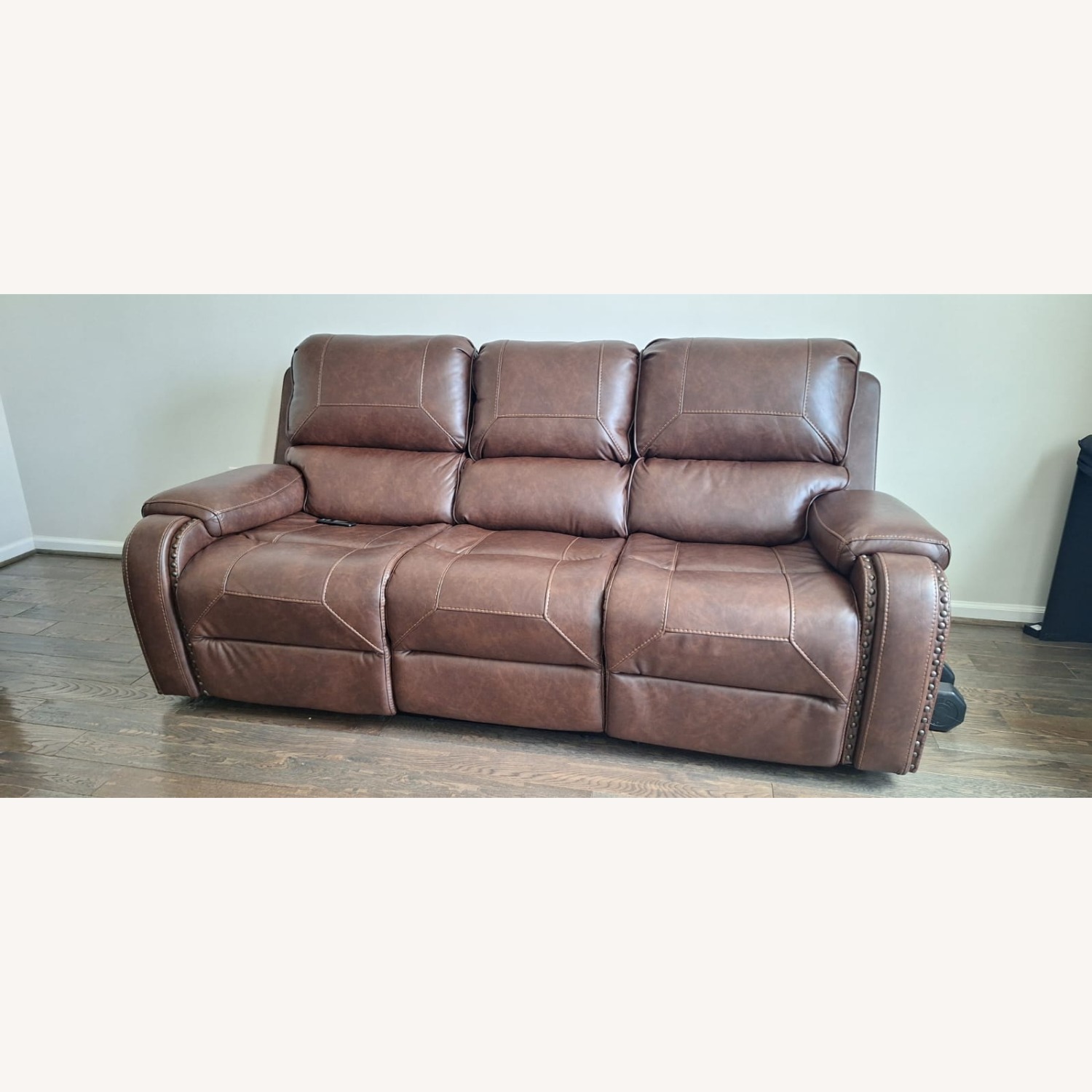 Dark Brown Leather 3+ Seater Sofa - image-6