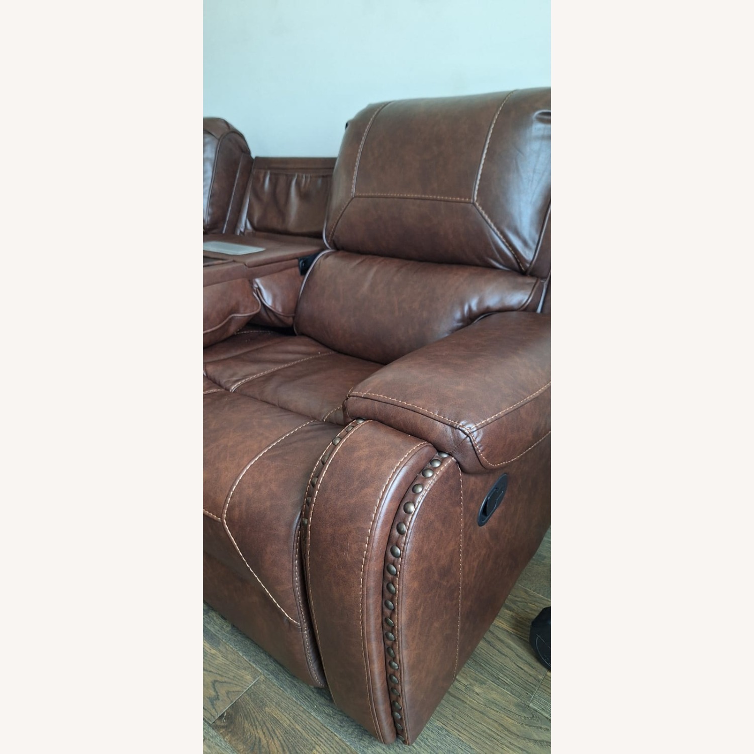 Dark Brown Leather 3+ Seater Sofa - image-4