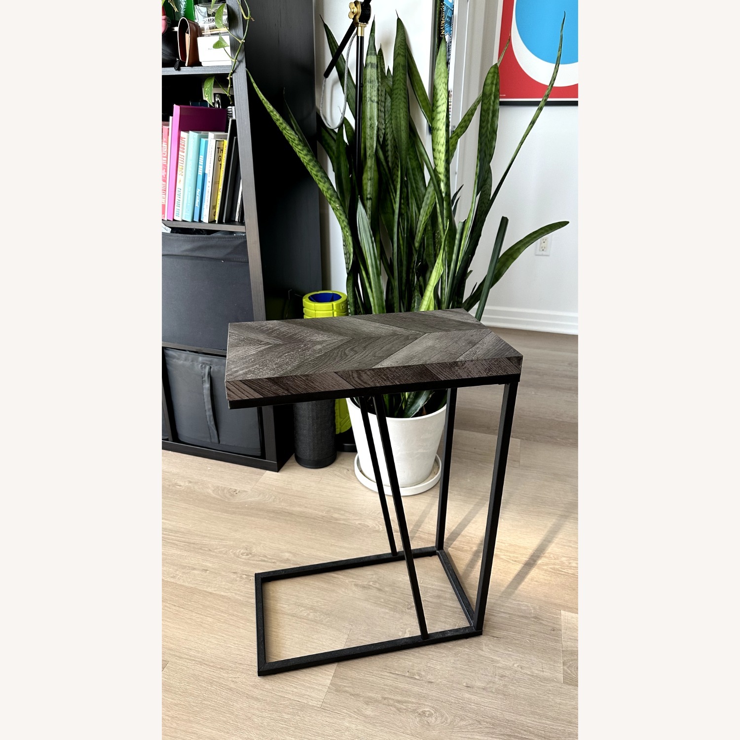 Accent Table In Rustic Grey Herringbone Finish - image-11