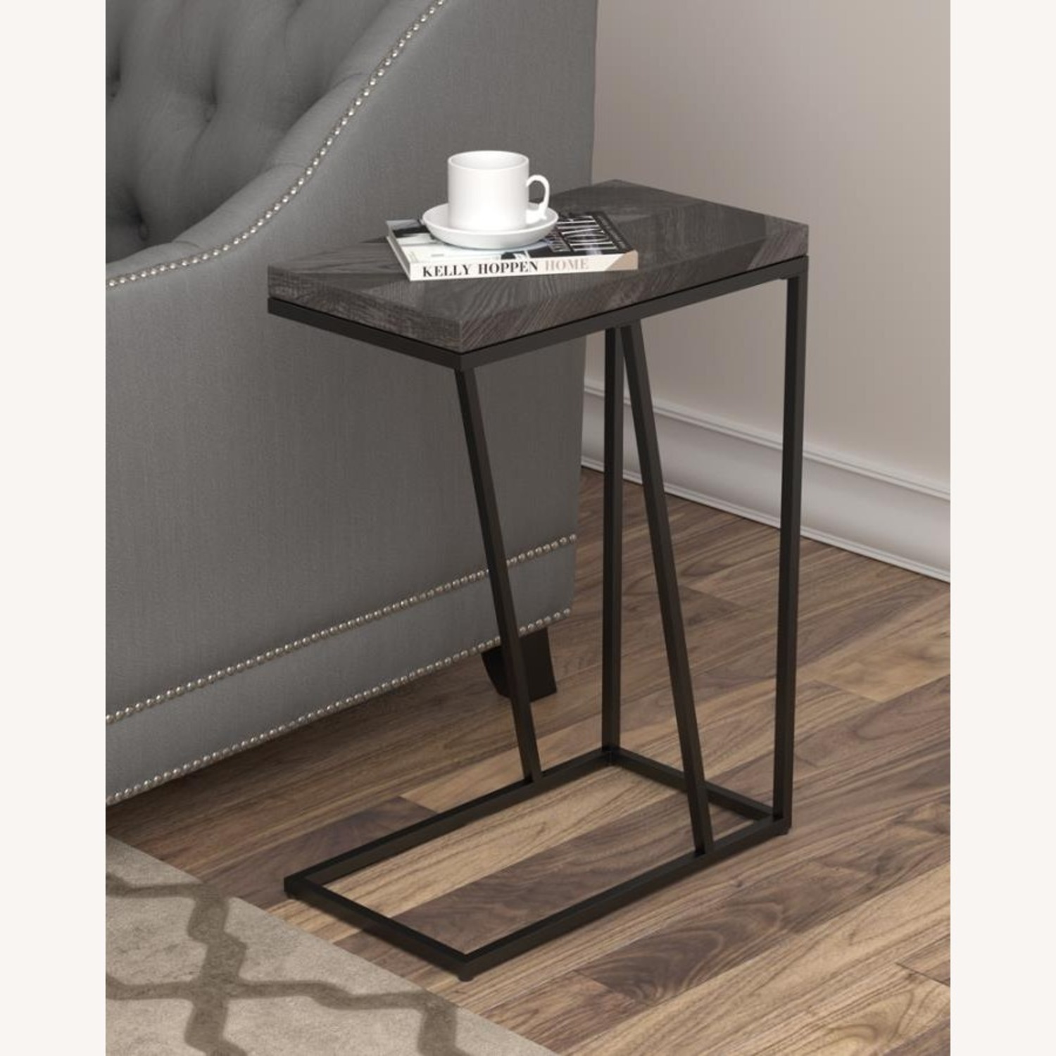 Accent Table In Rustic Grey Herringbone Finish - image-6