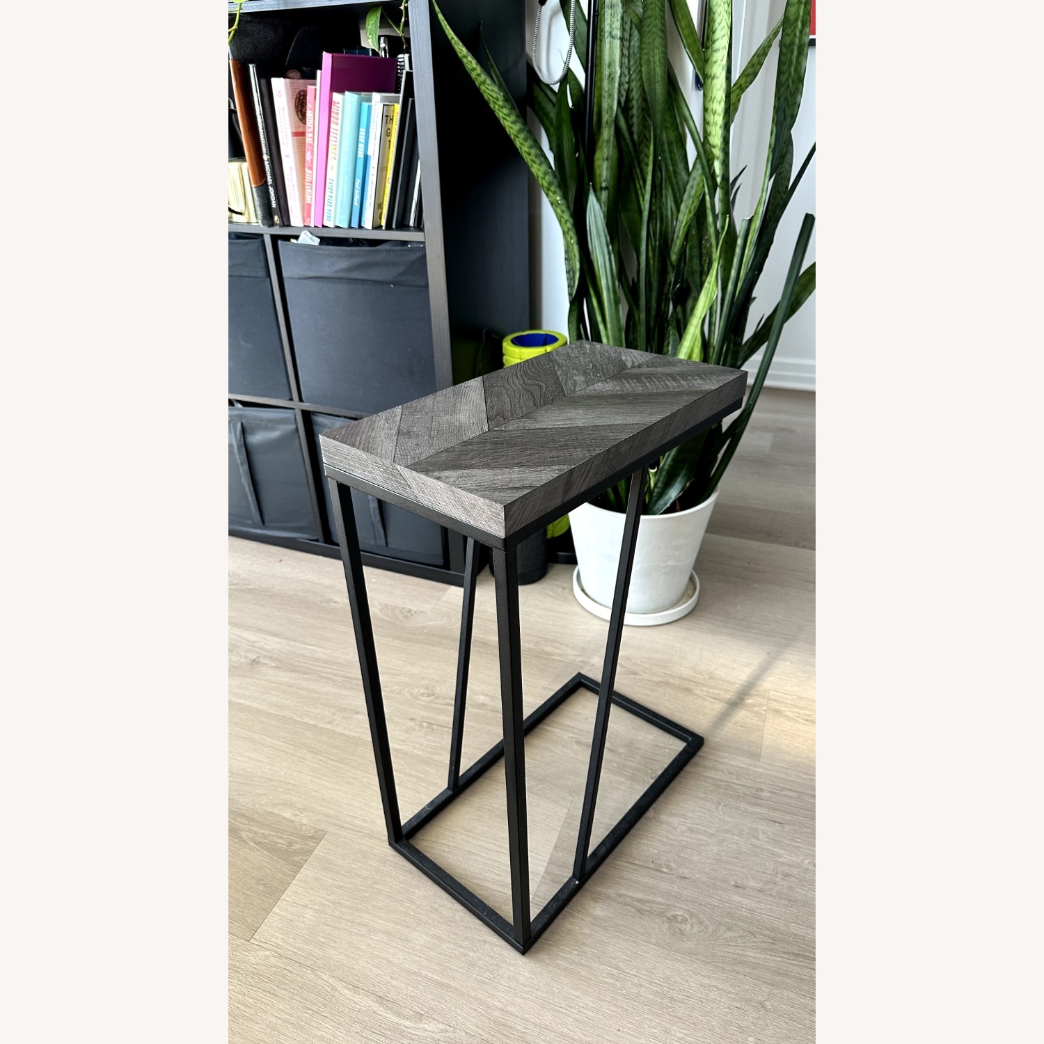 Accent Table In Rustic Grey Herringbone Finish - image-10