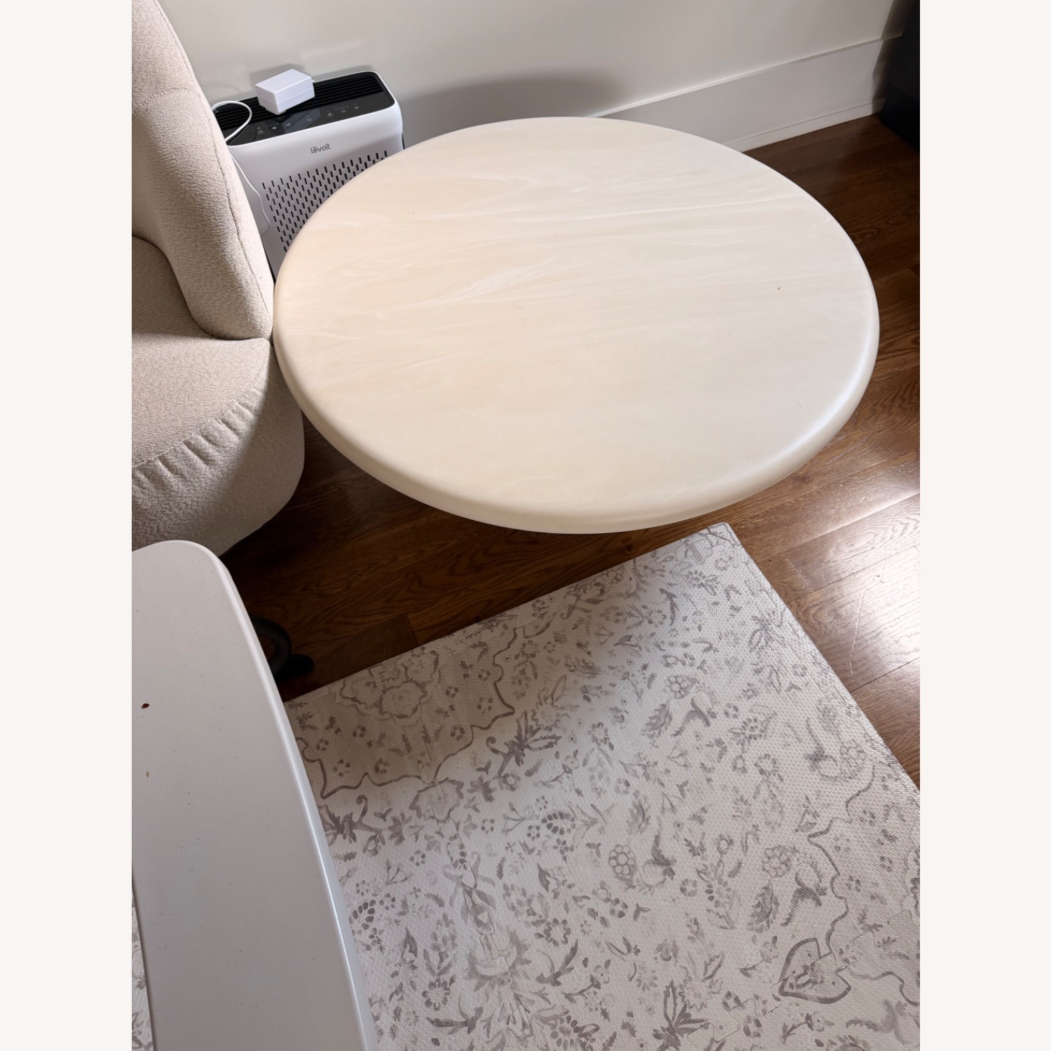 CB2 Espira 35" Round Cream Marbled Resin Coffee Table - image-3