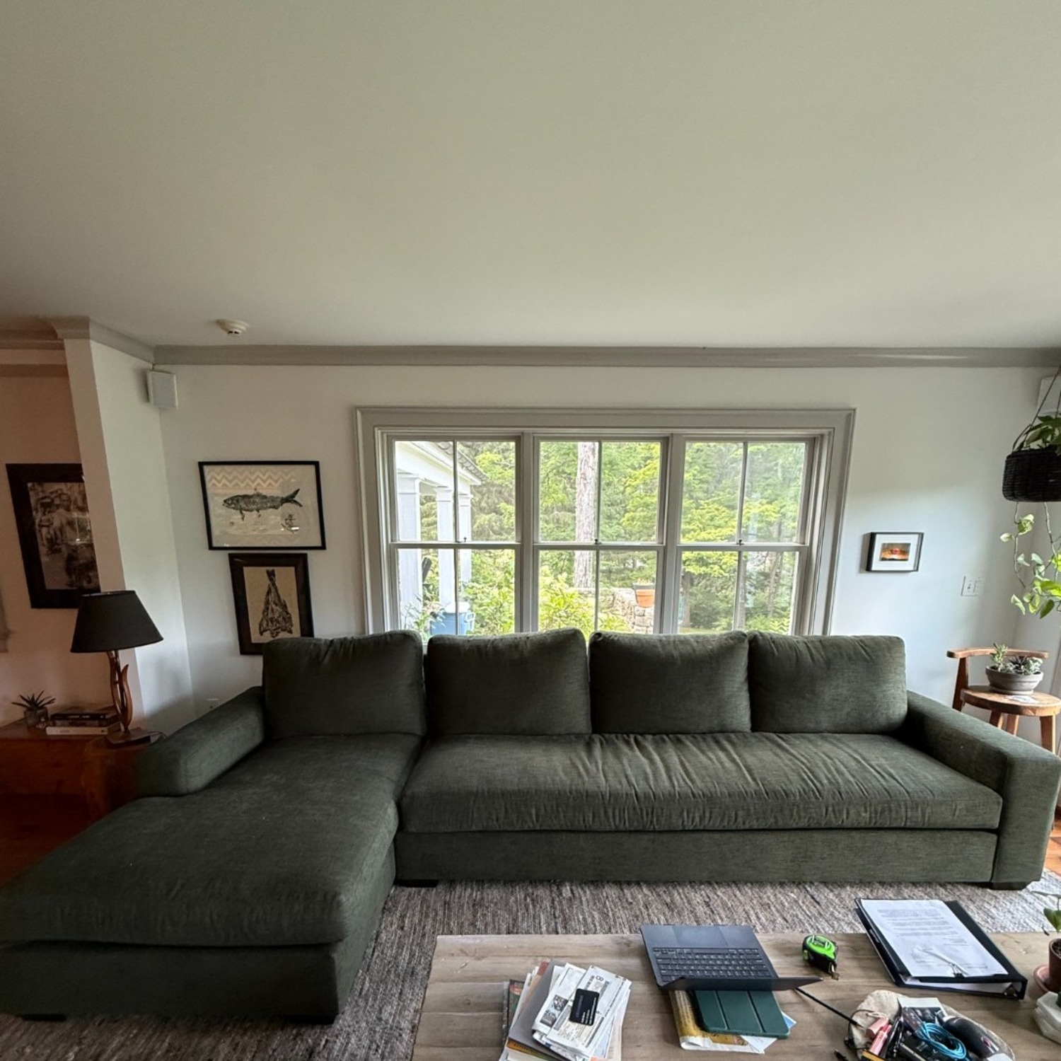 Pottery Barn Green Fabric 2 Piece Sectional - image-6