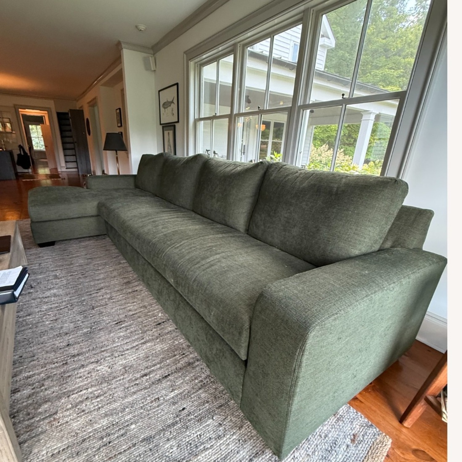 Pottery Barn Green Fabric 2 Piece Sectional - image-5
