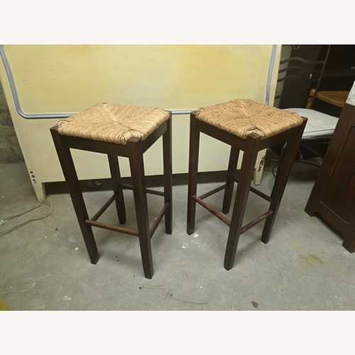 Used Parksley 2-Piece Rush Seat Bar Stool Set in Brown for sale on AptDeco