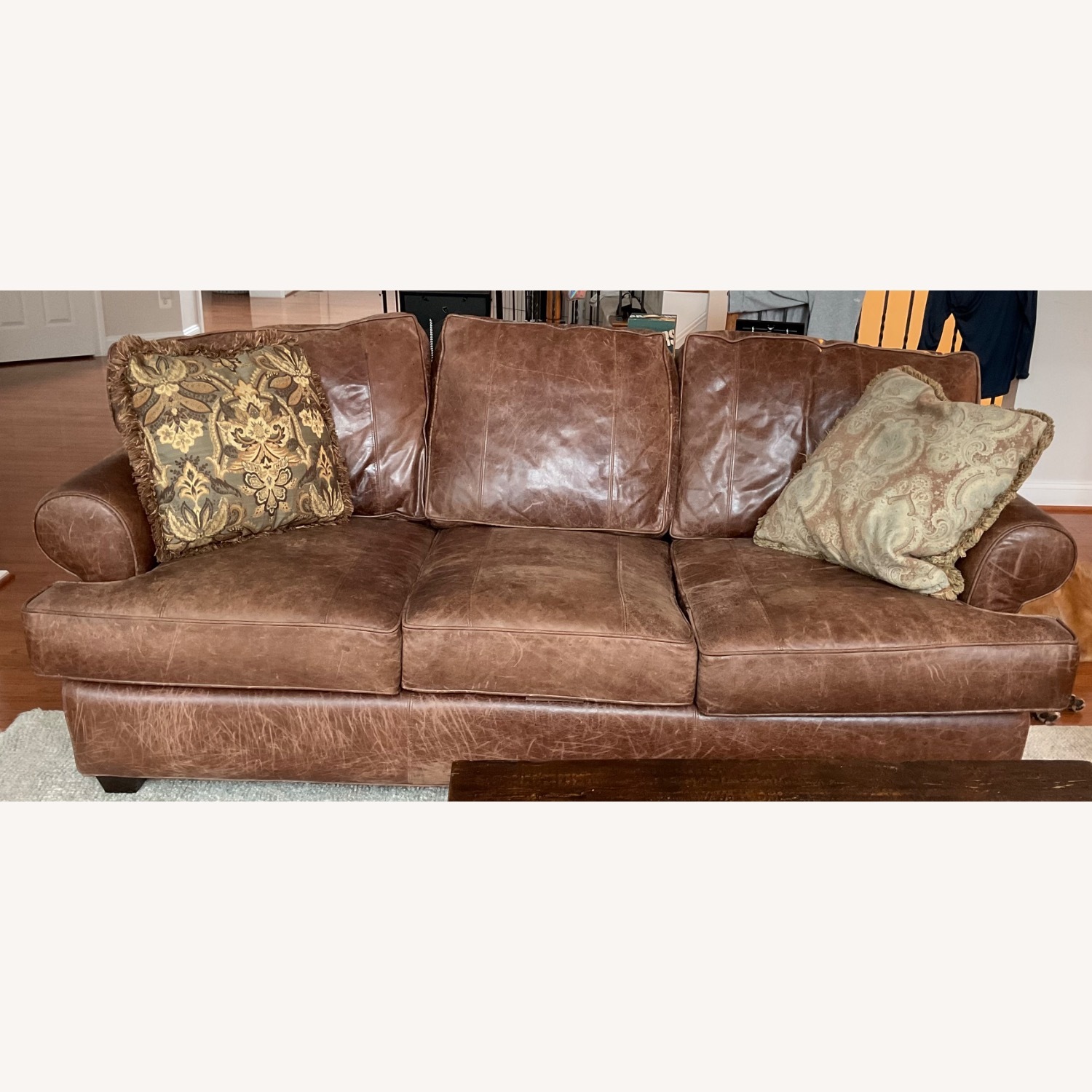 Arhaus Dark Brown Leather 3+ Seater Sofa - image-3