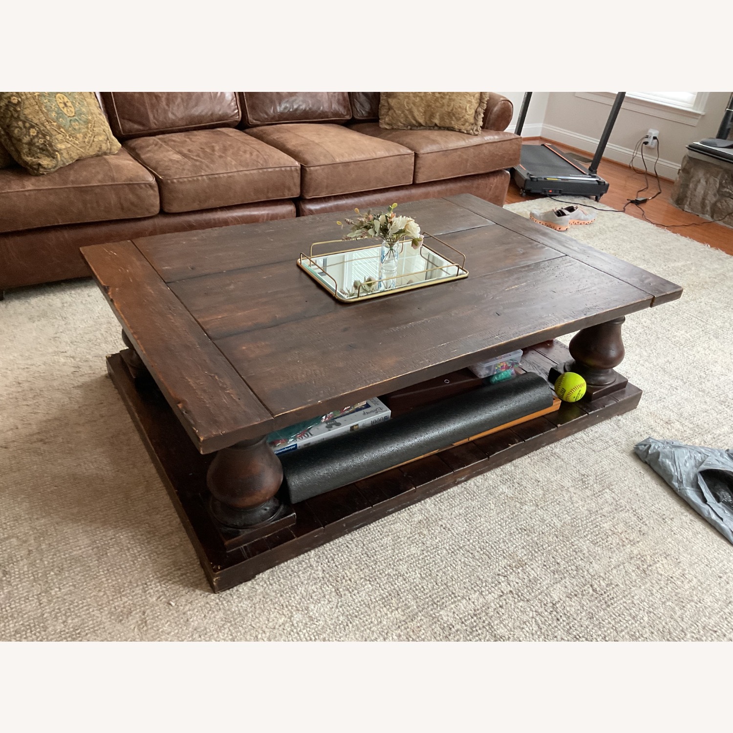 Restoration Hardware Dark Brown Wood Coffee Table - image-1