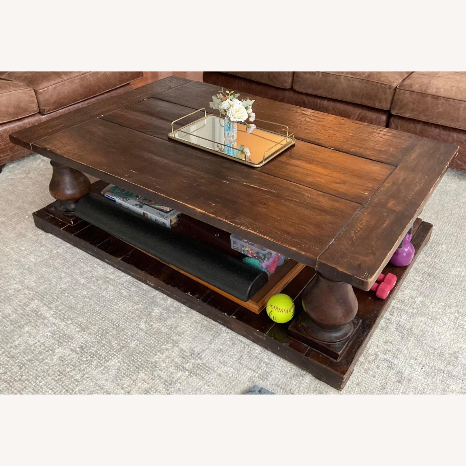 Restoration Hardware Dark Brown Wood Coffee Table - image-2