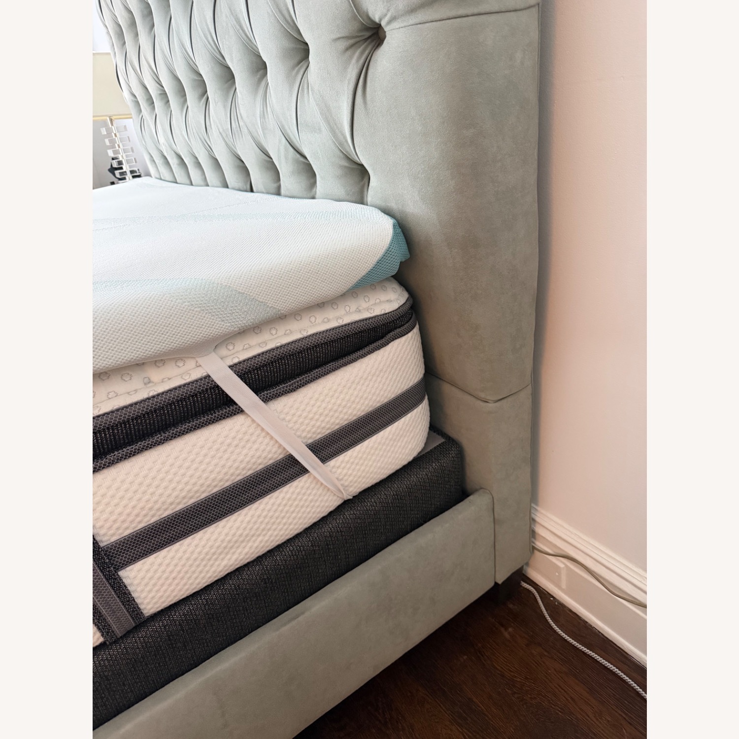 Restoration Hardware Blue Suede Queen Bed - image-4