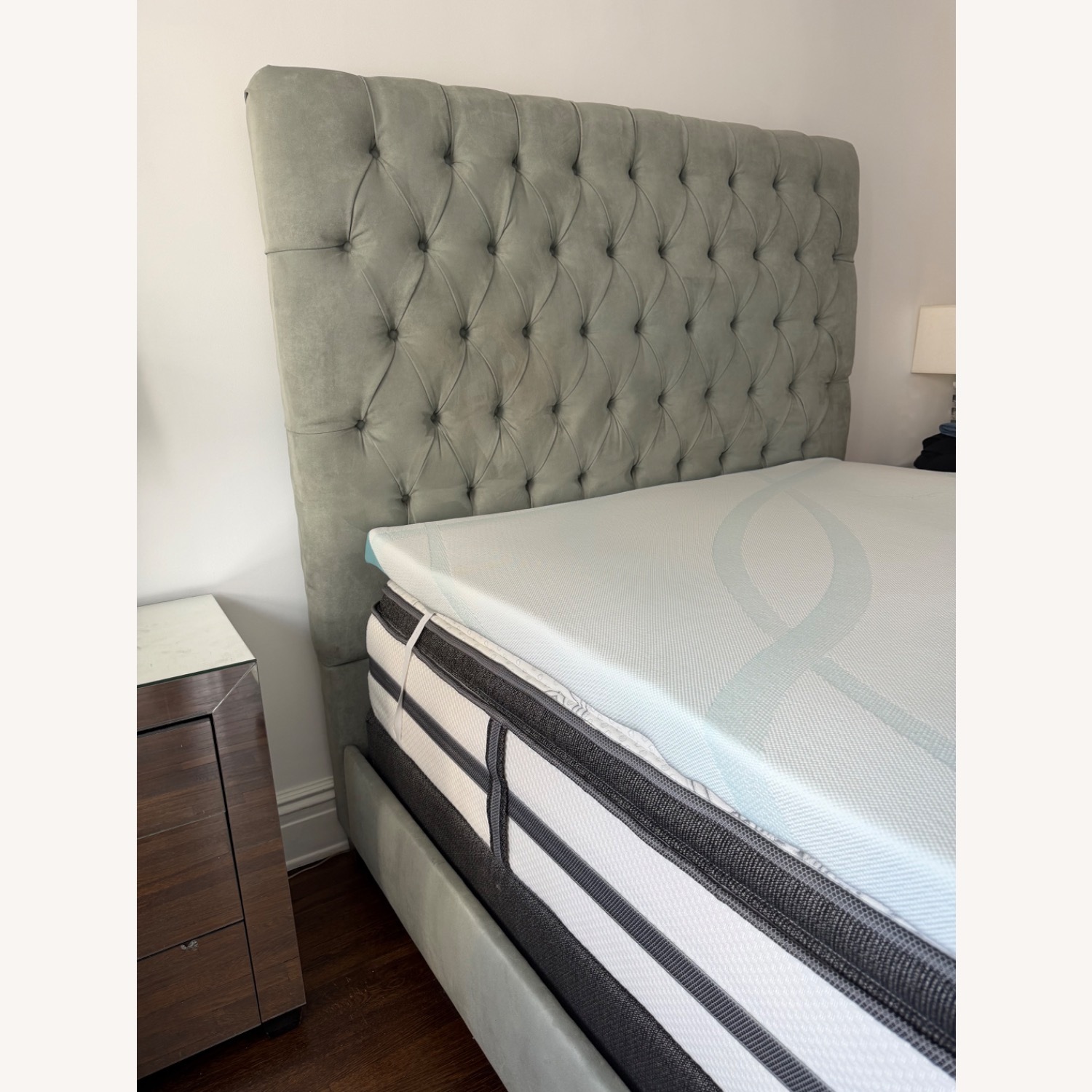Restoration Hardware Blue Suede Queen Bed - image-5