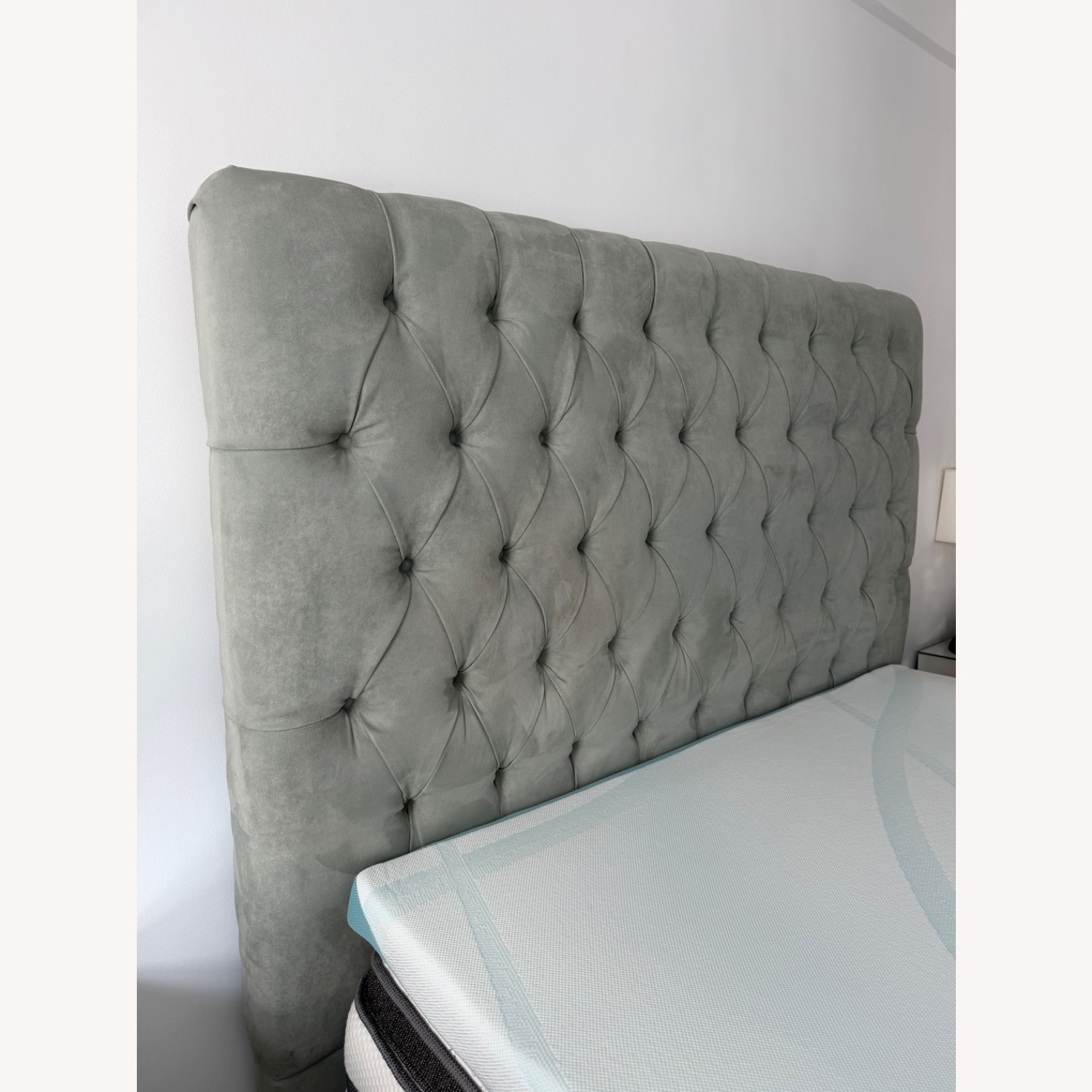 Restoration Hardware Blue Suede Queen Bed - image-3