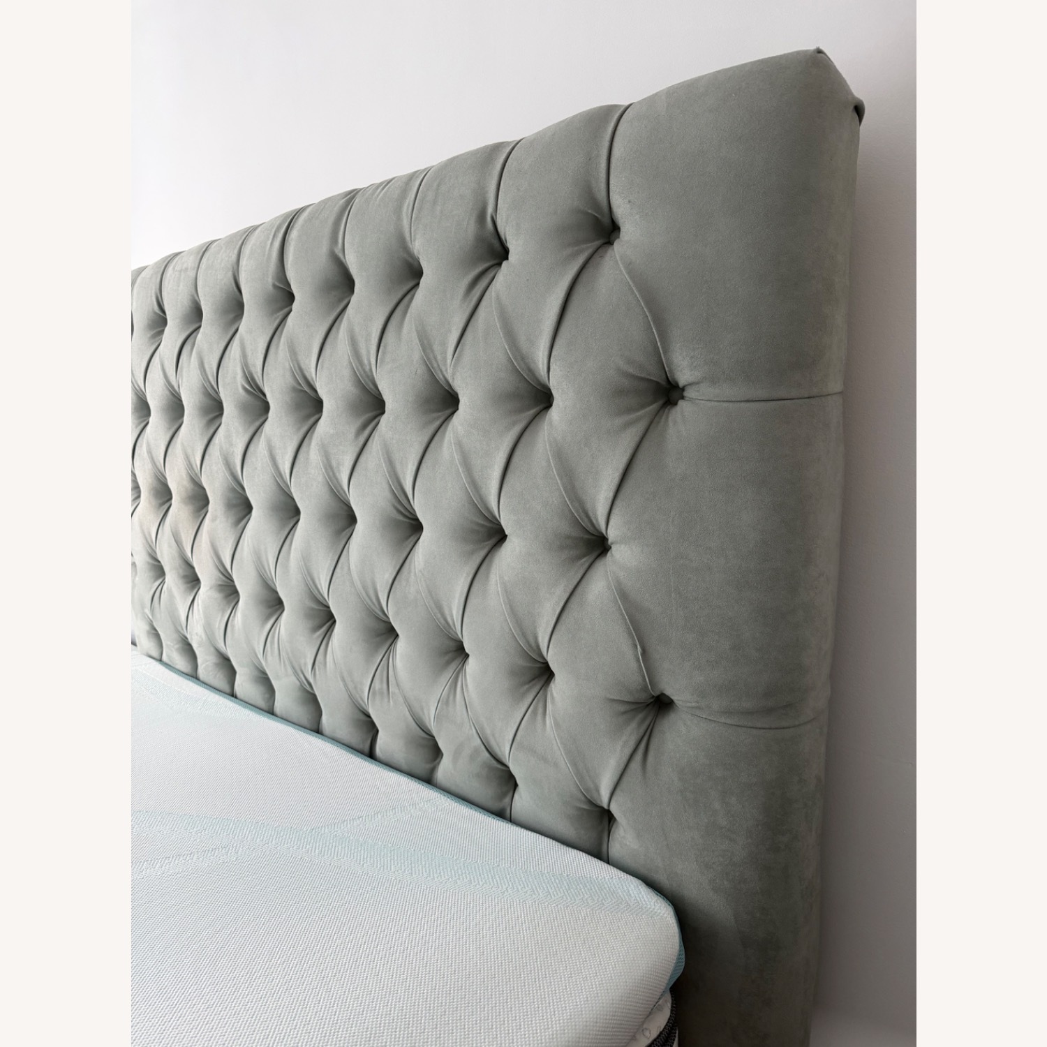 Restoration Hardware Blue Suede Queen Bed - image-1