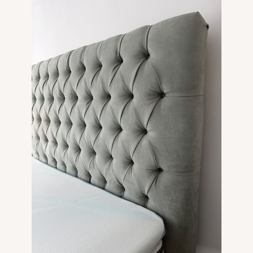 Used Restoration Hardware Blue Suede Queen Bed for sale on AptDeco
