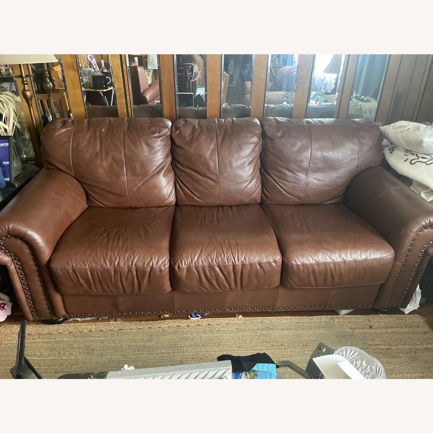 Dark Brown Leather Couch - image-2