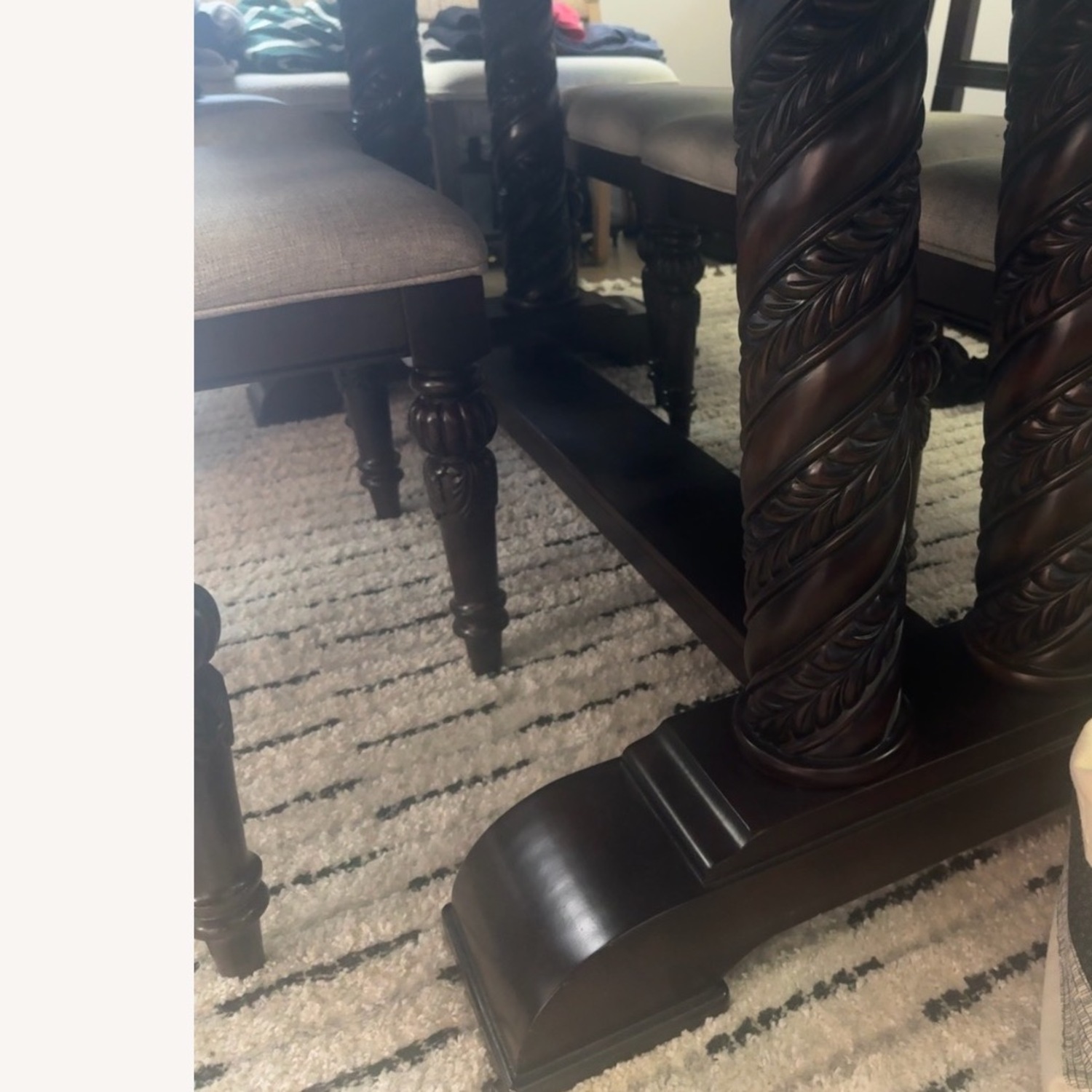 Dark Brown Wood Dining Table + 8 Chairs - image-4