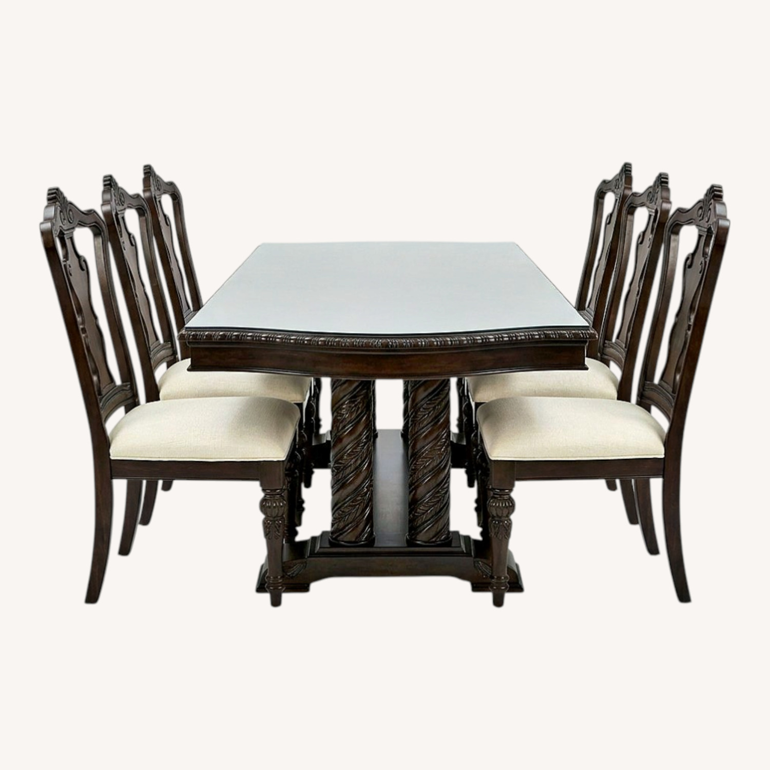 Dark Brown Wood Dining Table + 8 Chairs - image-0