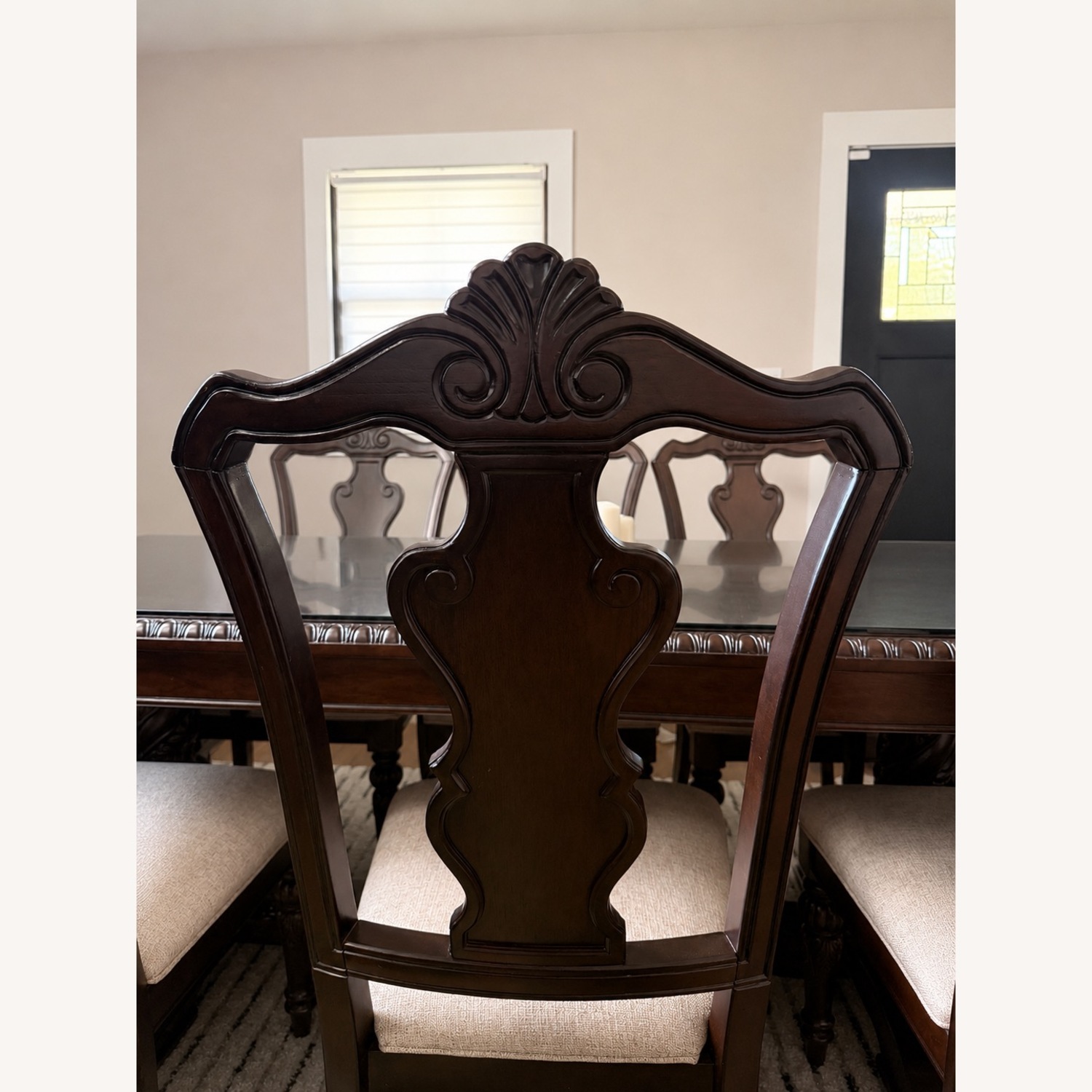 Dark Brown Wood Dining Table + 8 Chairs - image-2