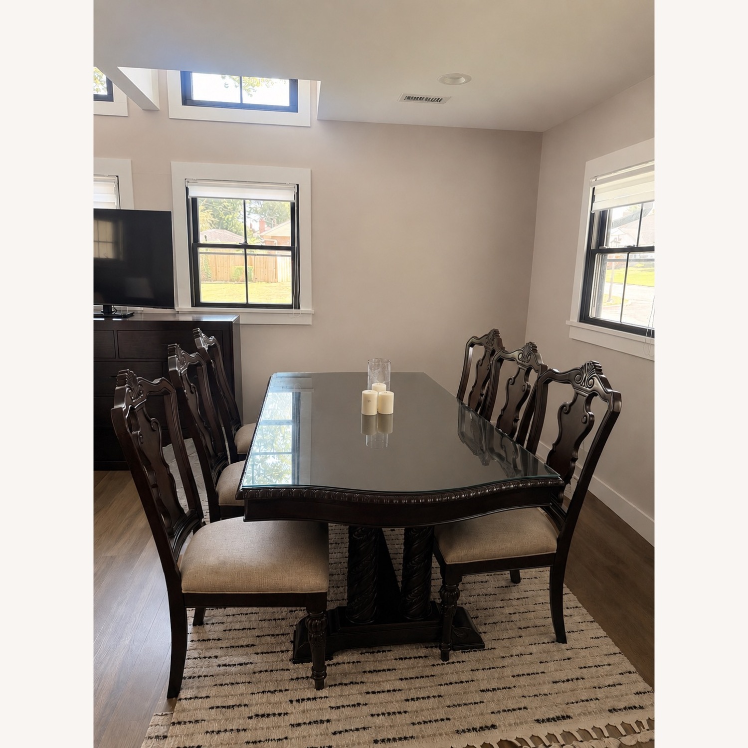 Dark Brown Wood Dining Table + 8 Chairs - image-1