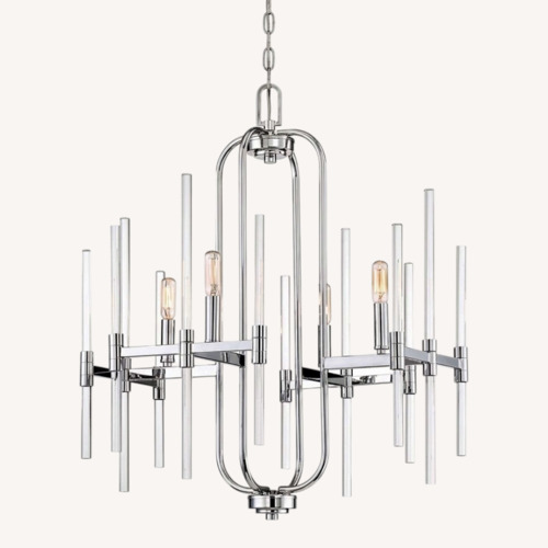 Used Bed Bath & Beyond Minka Lavery Pillar Chrome 22-Inch Wide 4 Light Chandelier for sale on AptDeco