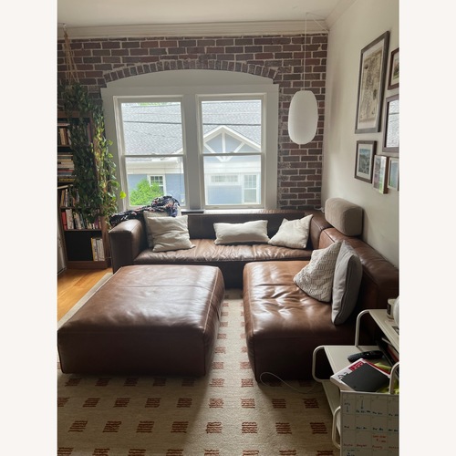 Used Article Cigar Leather 2 Piece Sectional + Ottoman for sale on AptDeco