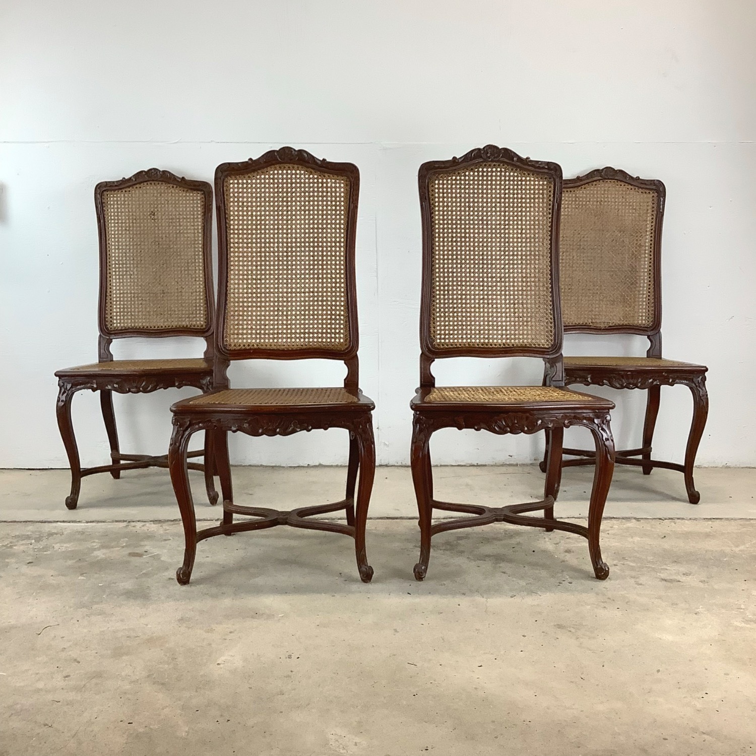 Antique Cane Seat Dining Chairs Set of 4 - image-1