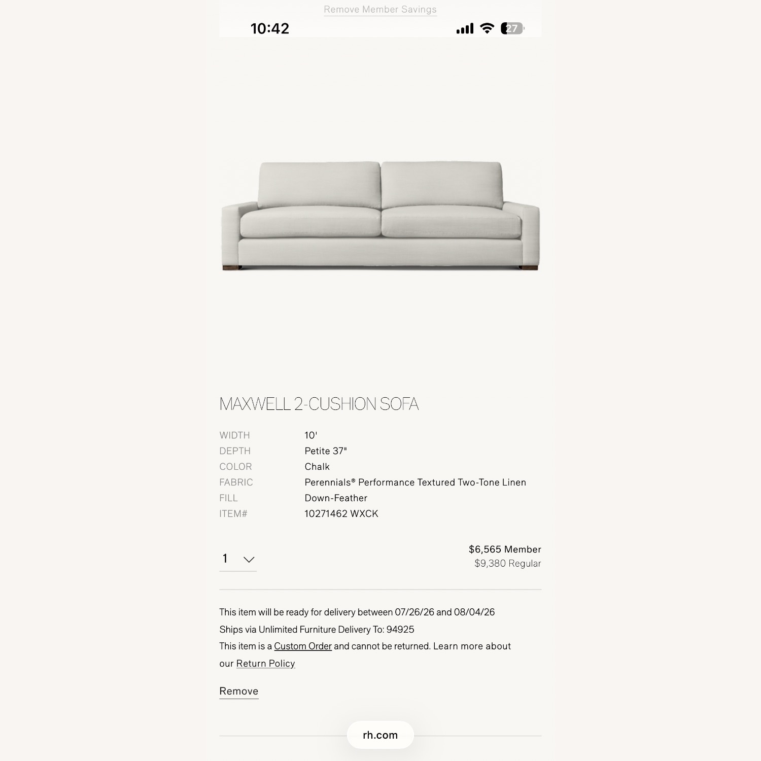 Restoration Hardware Maxwell Natural Fabric 2 Seater Sofa - image-5