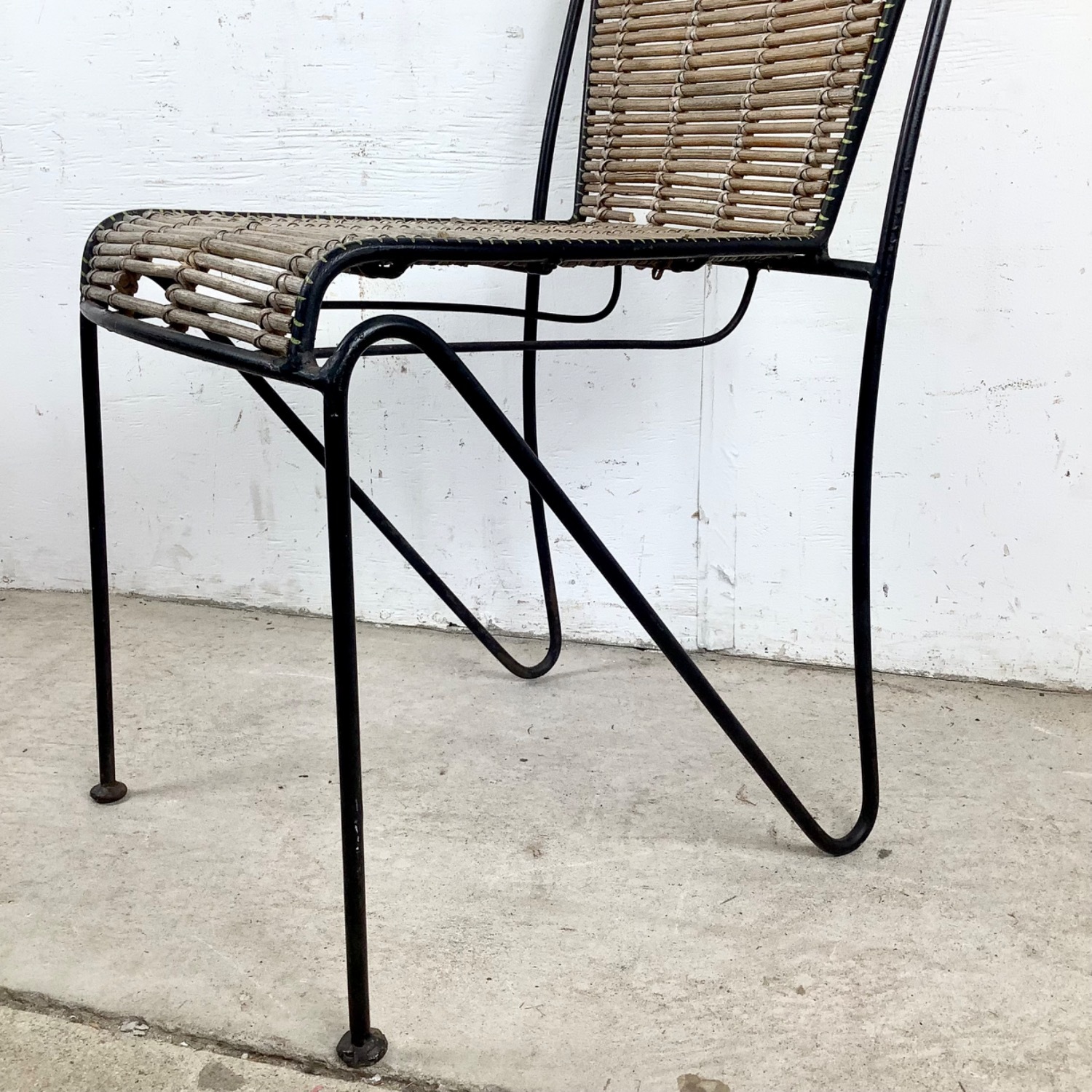 Vintage Wrought Iron & Woven Reed Dining Chair - image-8