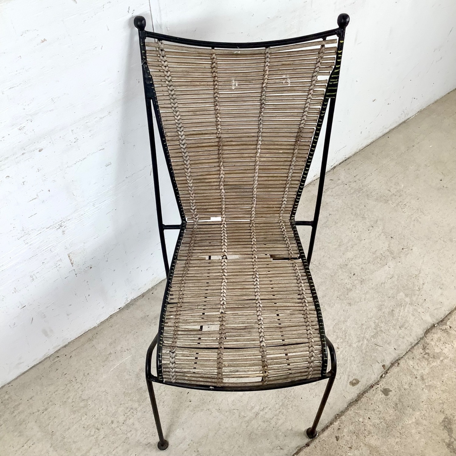 Vintage Wrought Iron & Woven Reed Dining Chair - image-2