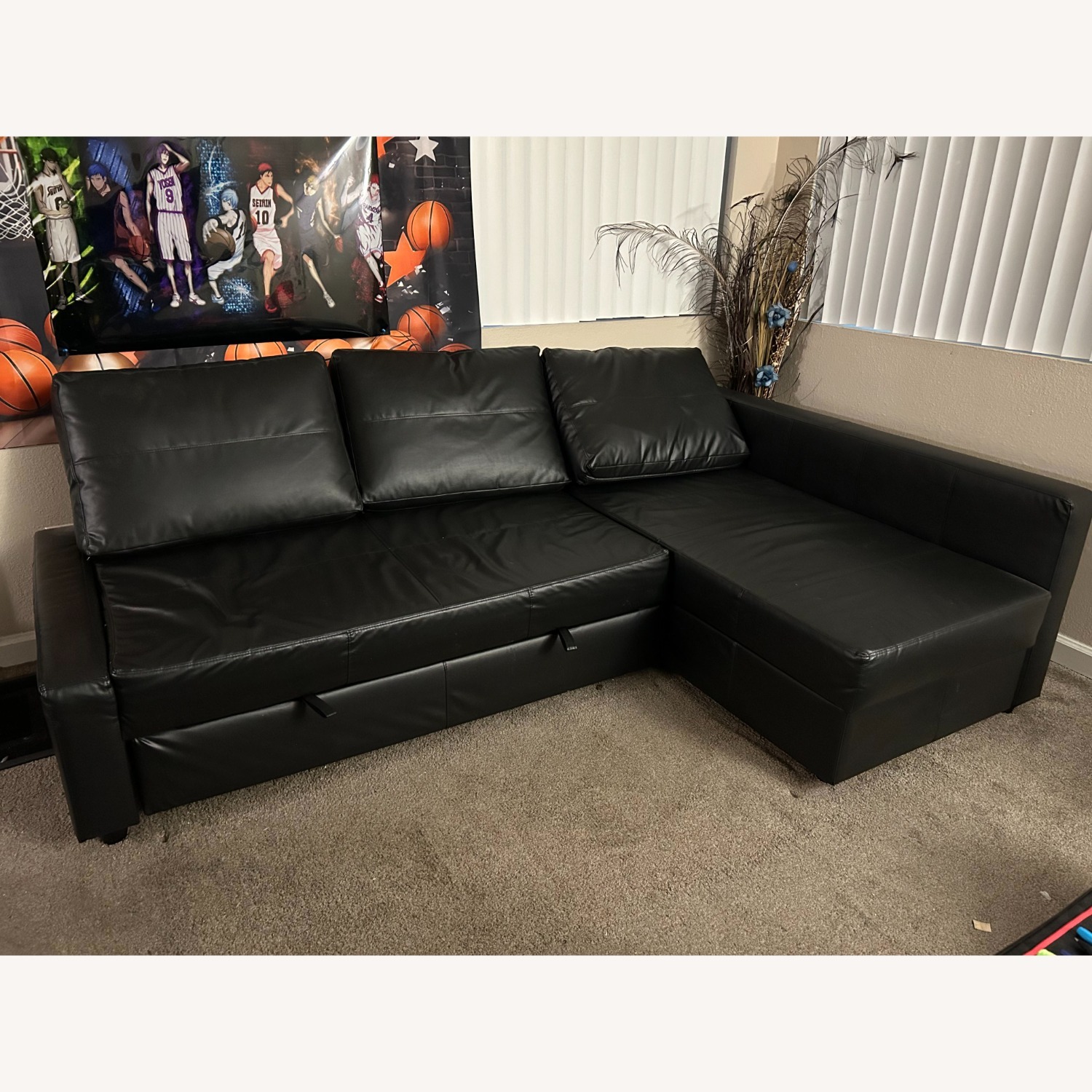IKEA FRIHETEN Black Faux Leather 3+ Piece Sectional - image-2