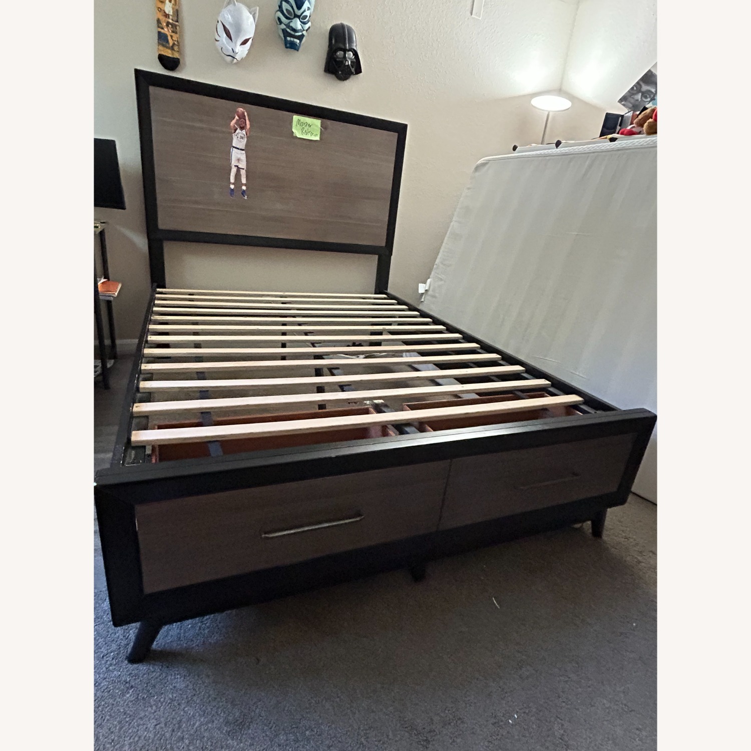 Light Gray Wood Queen Bed - image-2