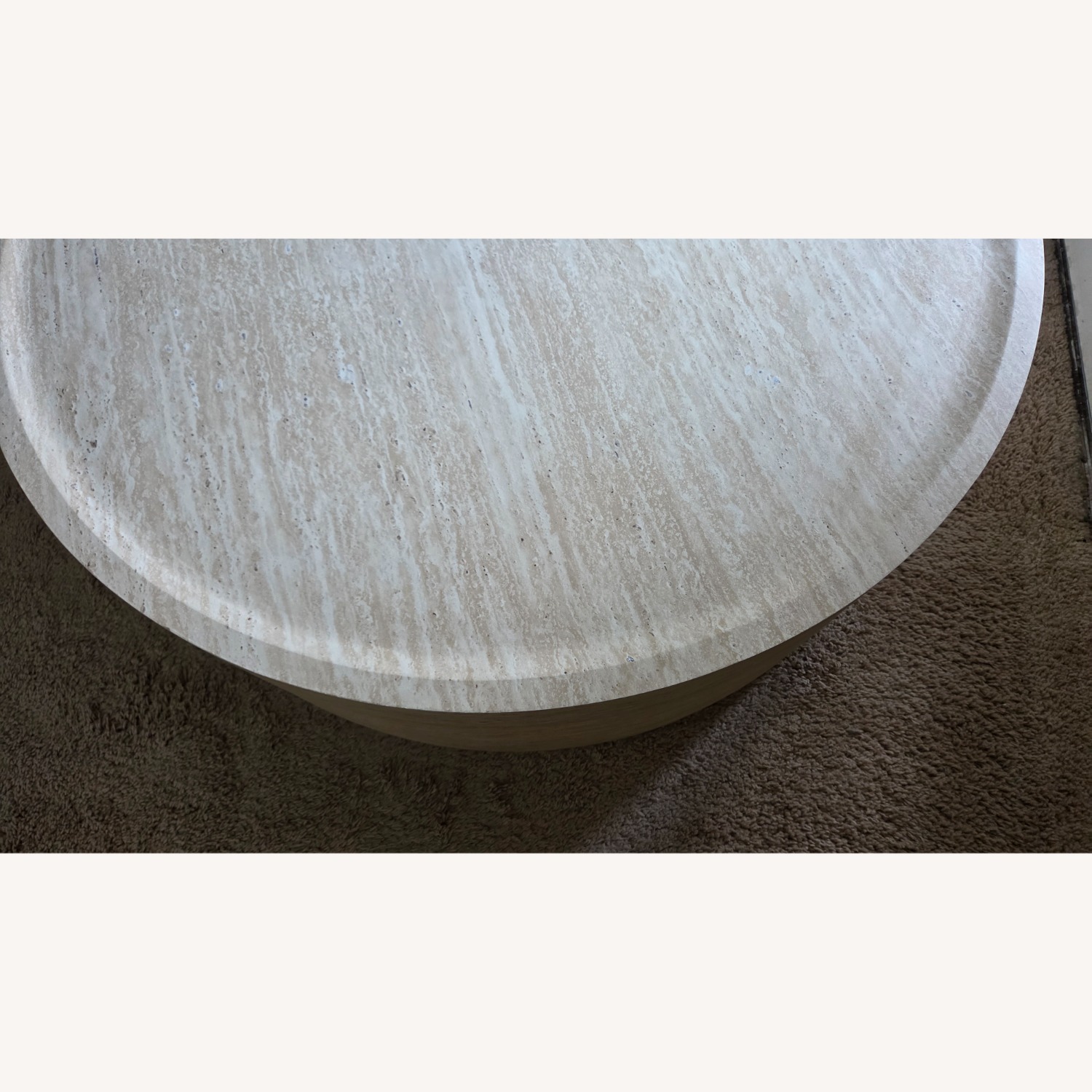 Beige Faux Travertine Drum Coffee Table - image-4