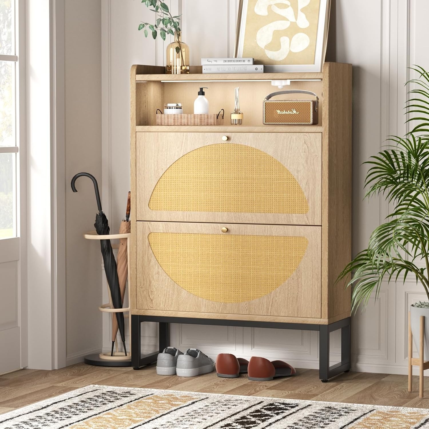 Rattan Shoe Cabinet with 2 Drawers - image-9