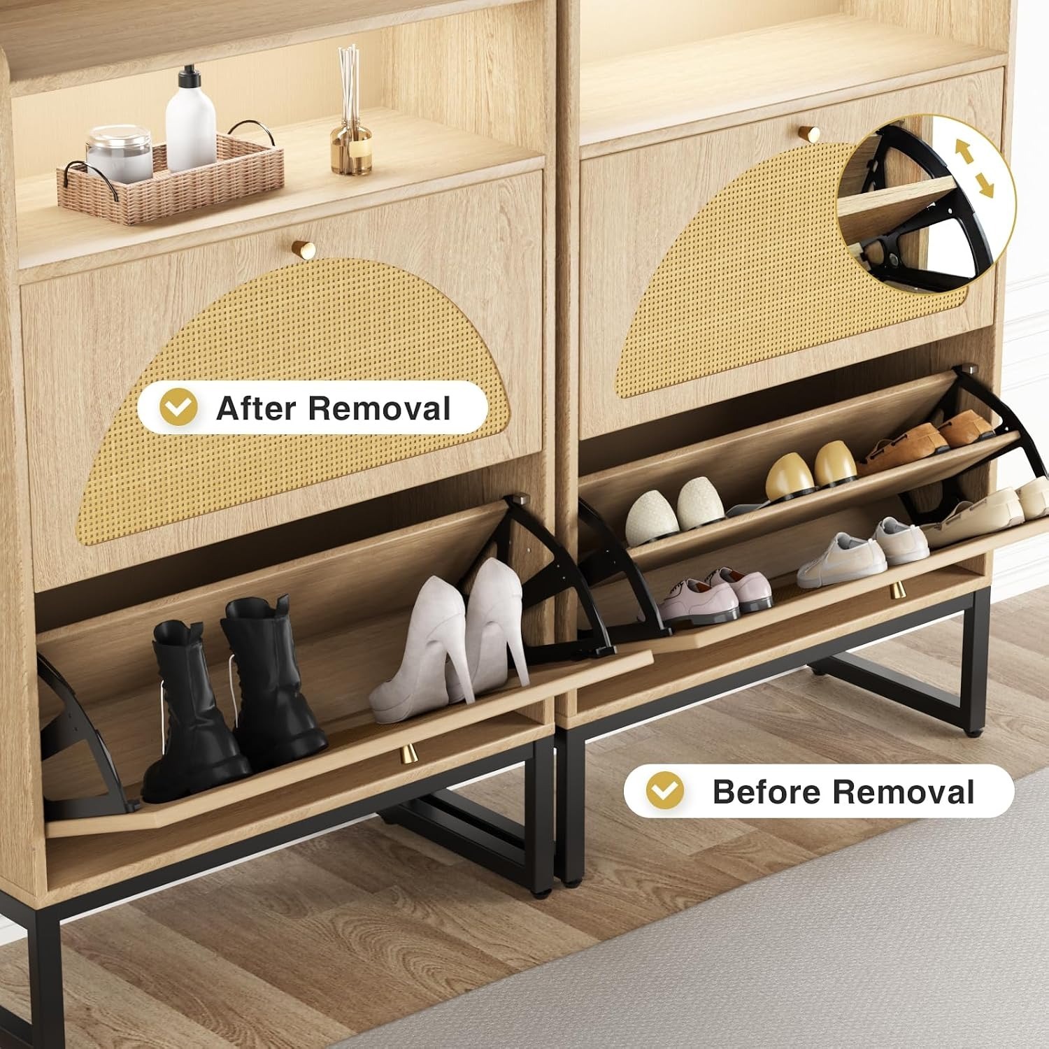 Rattan Shoe Cabinet with 2 Drawers - image-5
