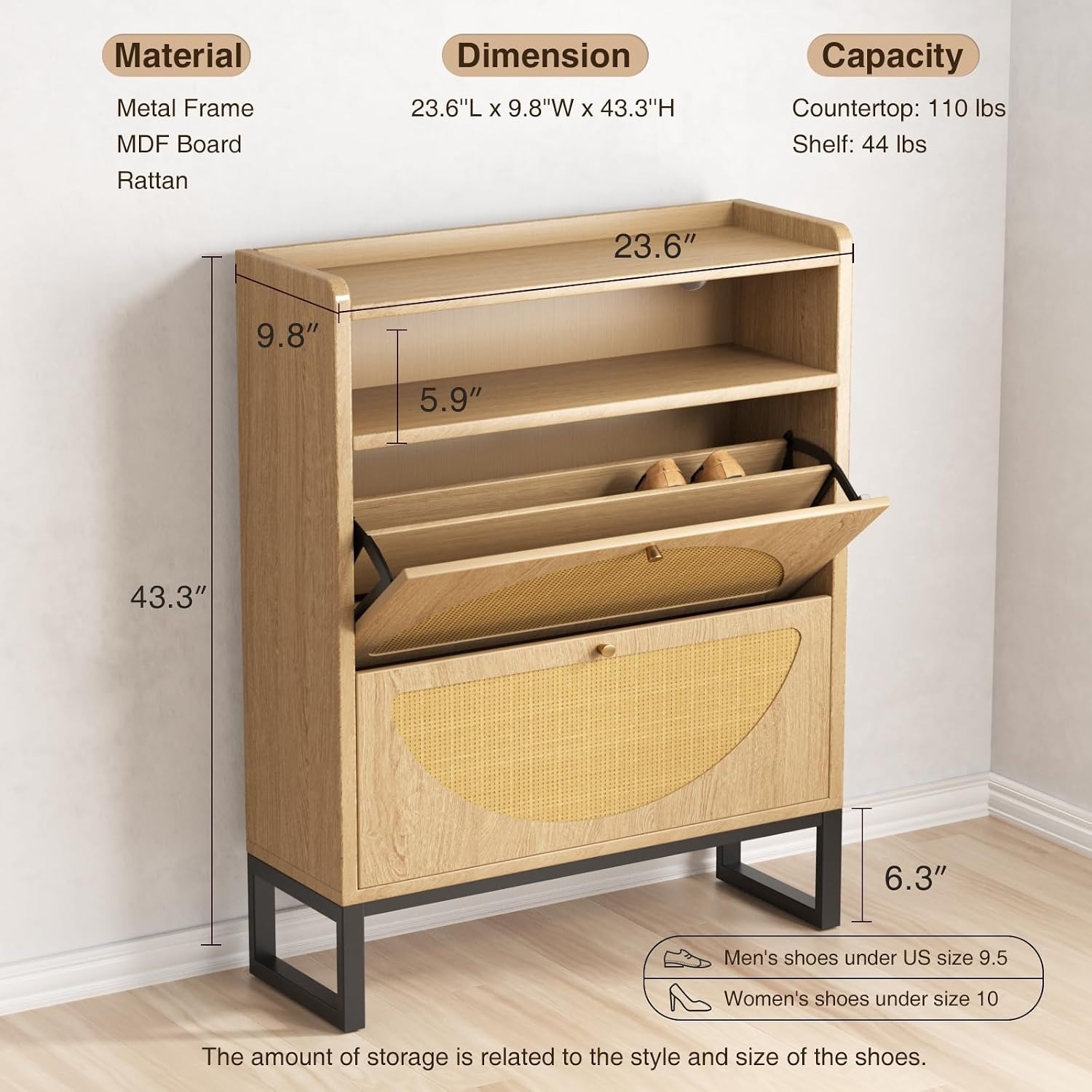 Rattan Shoe Cabinet with 2 Drawers - image-8