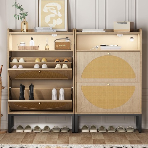 Used Rattan Shoe Cabinet with 2 Drawers for sale on AptDeco