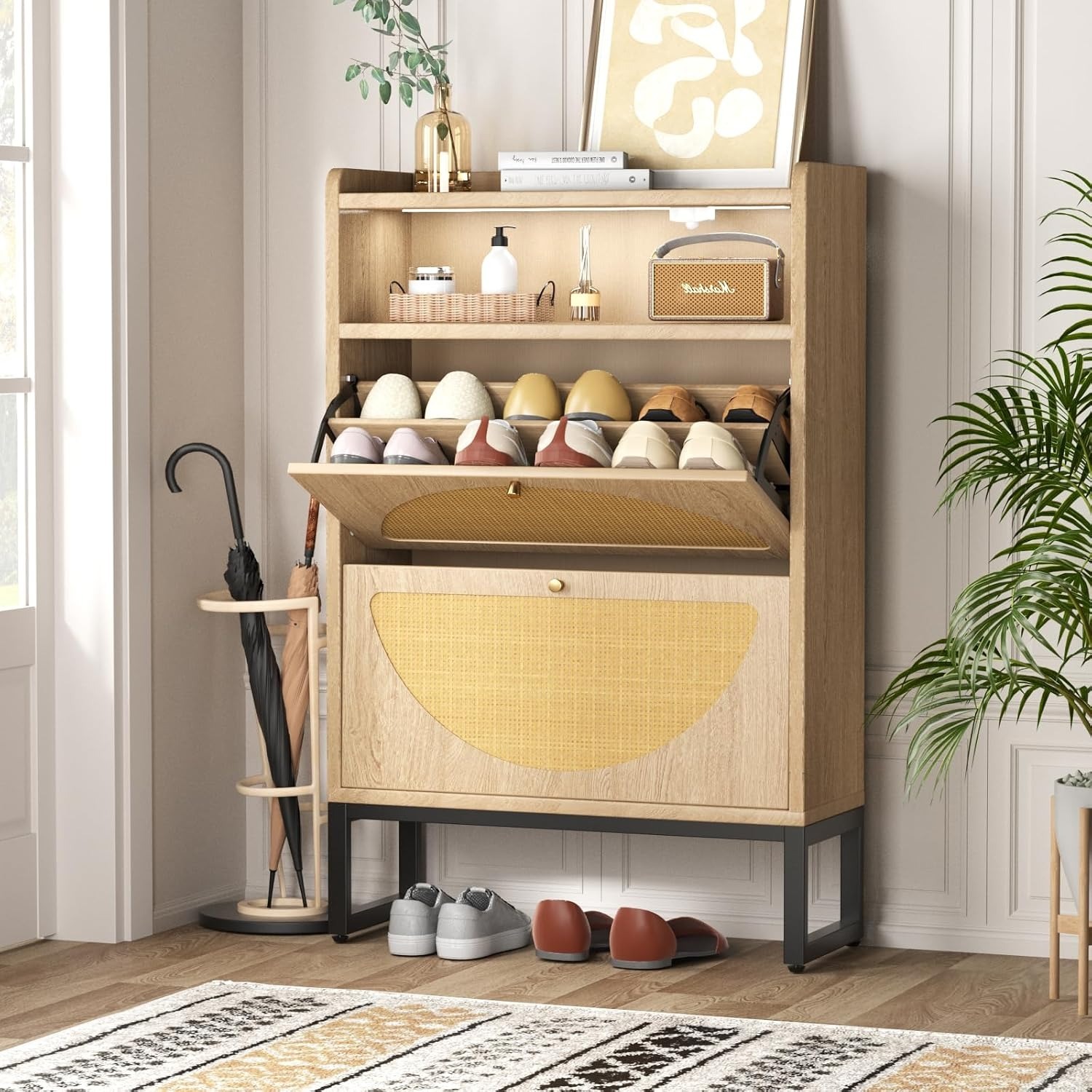 Rattan Shoe Cabinet with 2 Drawers - image-1