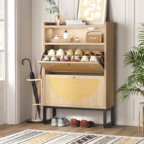 Used Rattan Shoe Cabinet with 2 Drawers for sale on AptDeco