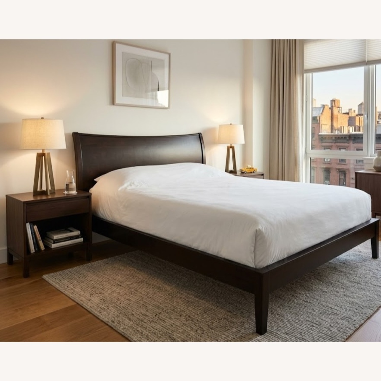 Macy's Dark Brown Espresso Wood Modern Queen Bed - image-1