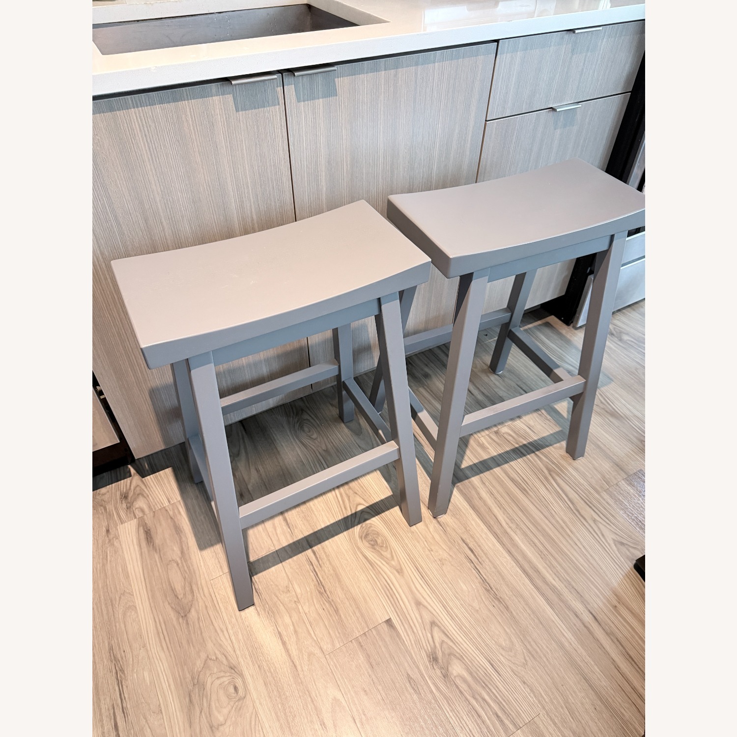 Pottery Barn Tibetan Bar Stools, Pair - image-2